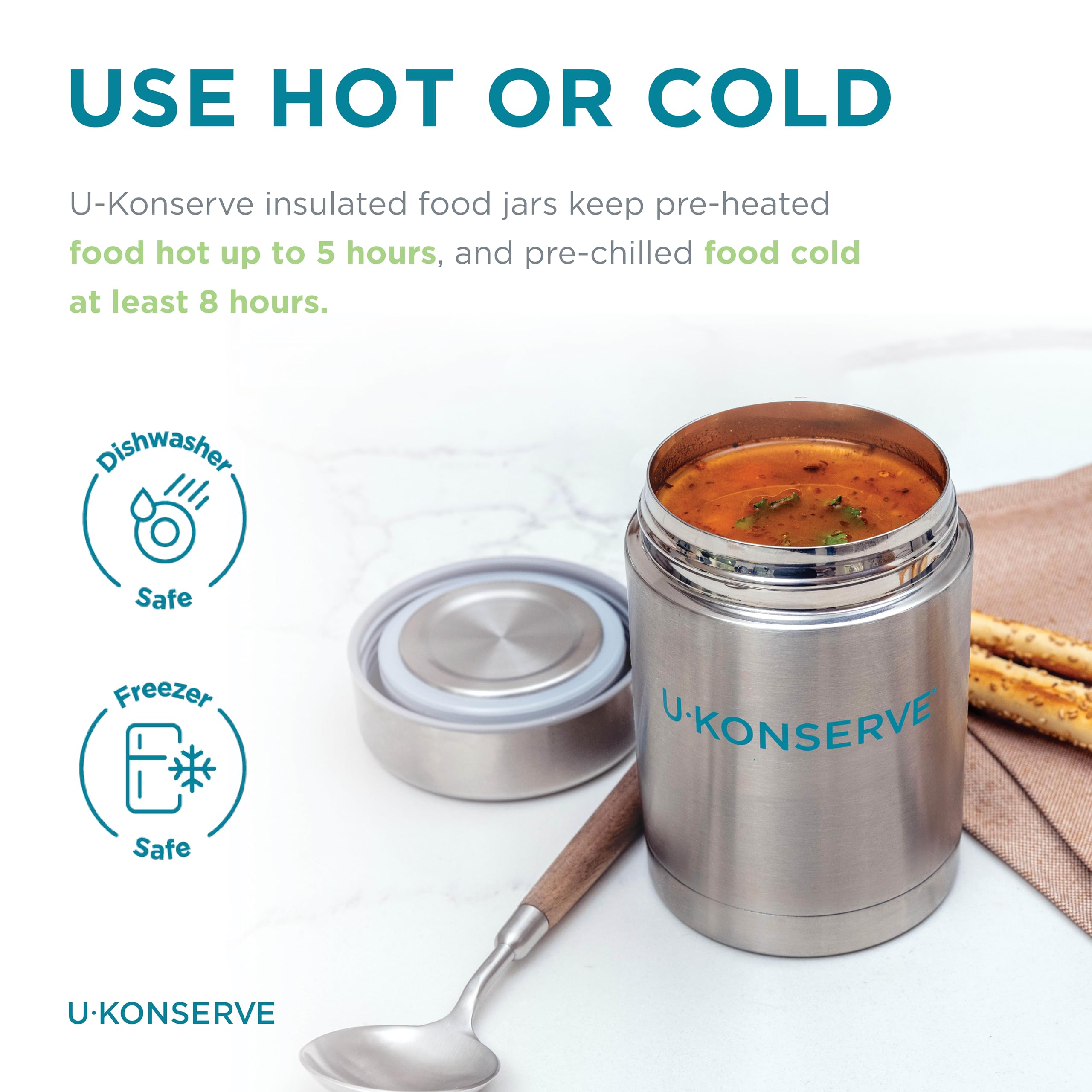 U Konserve Stainless Steel Insulated Food Jar - 18oz Vacuum Sealed, Leak-Proof, BPA Free, Wide Mouth Container