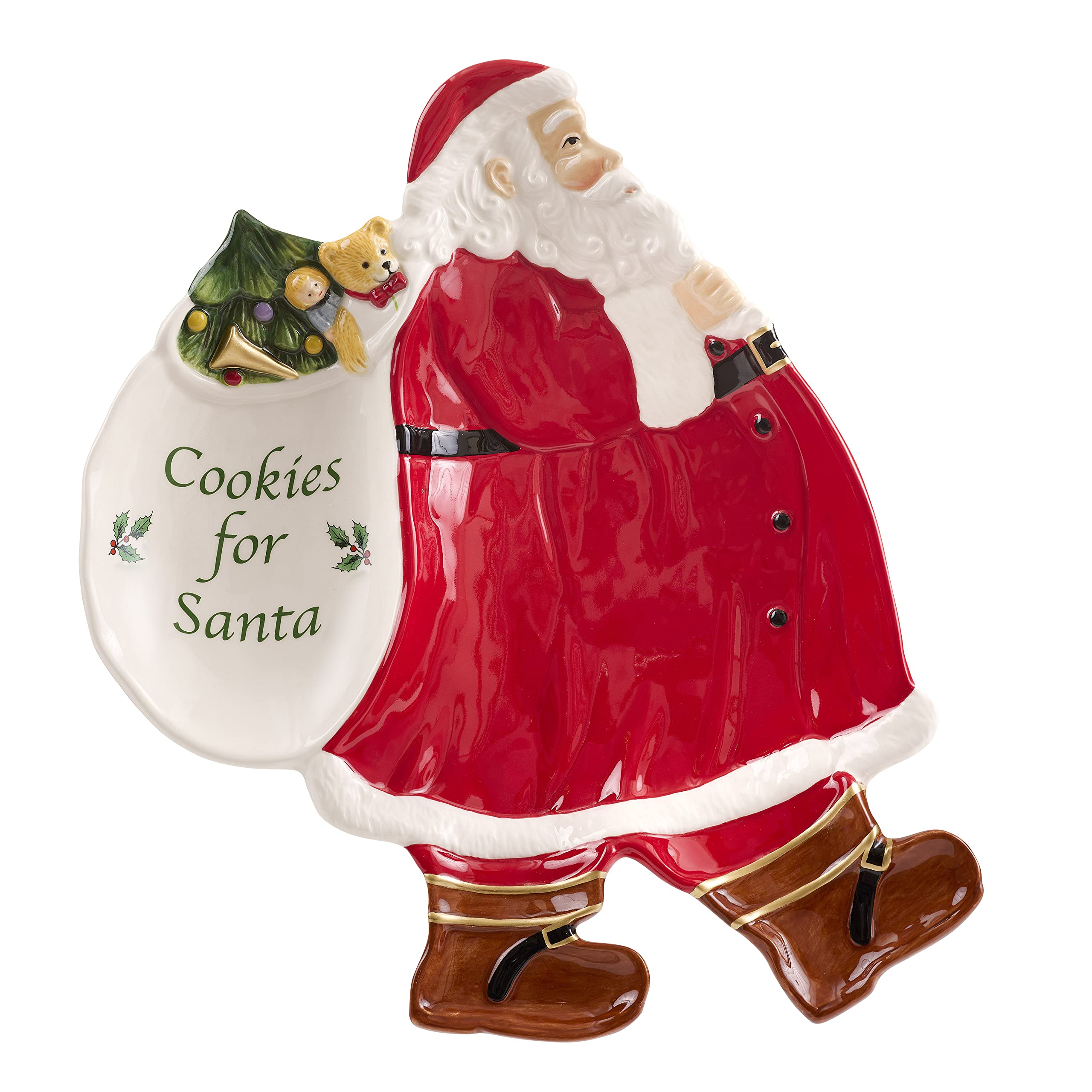 Spode Christmas Tree Figural Cookies For Santa Platter - 12-Inch Holiday Serving Plate For Cookies, Desserts, And Treats - Dolom
