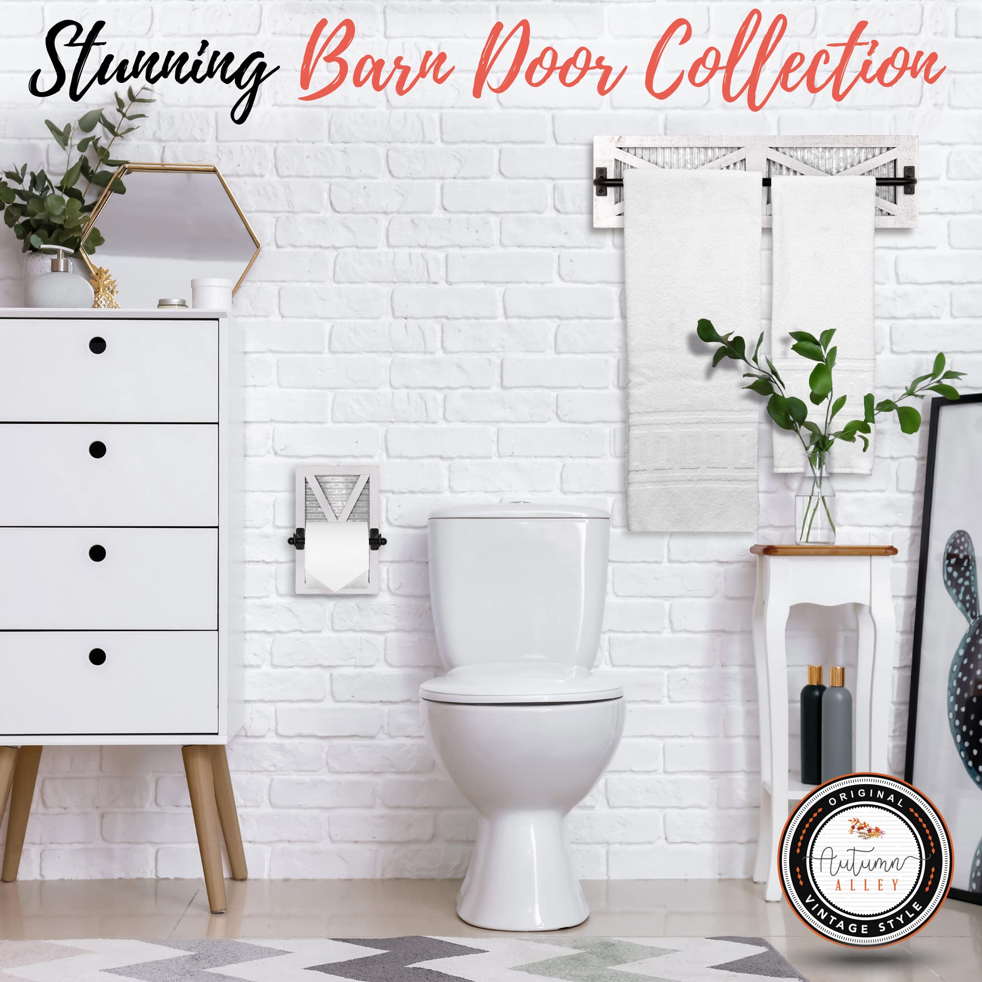 Autumn Alley White Farmhouse Toilet Paper Holder - Farmhouse Bathroom Decorative Accessories Country - White Washed Wood, Corrug