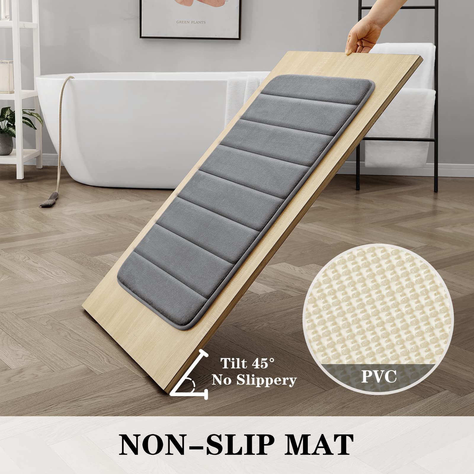 Bysure Dark Grey Memory Foam Bathroom Rug Set 3 Piece, Non Slip Extra Soft Absorbent Bath Mats, Machine Washable & Dry Toilet Ma