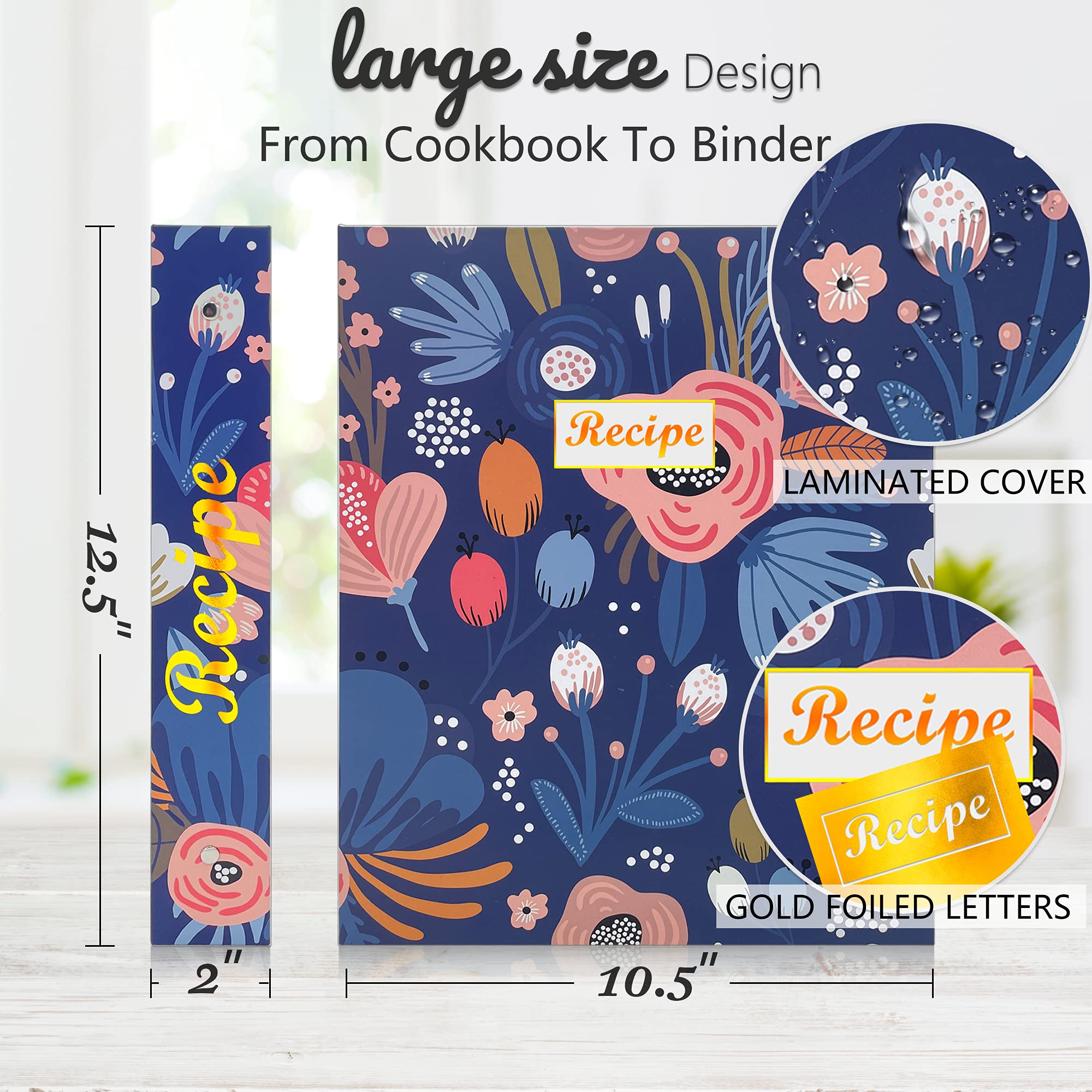 3 Ring Recipe Binder 8.5'' X 11'' Recipe Book Recipe Binder Kit With 60 Printed Recipe Cards 4'' X 6'', 8 Category Dividers To W