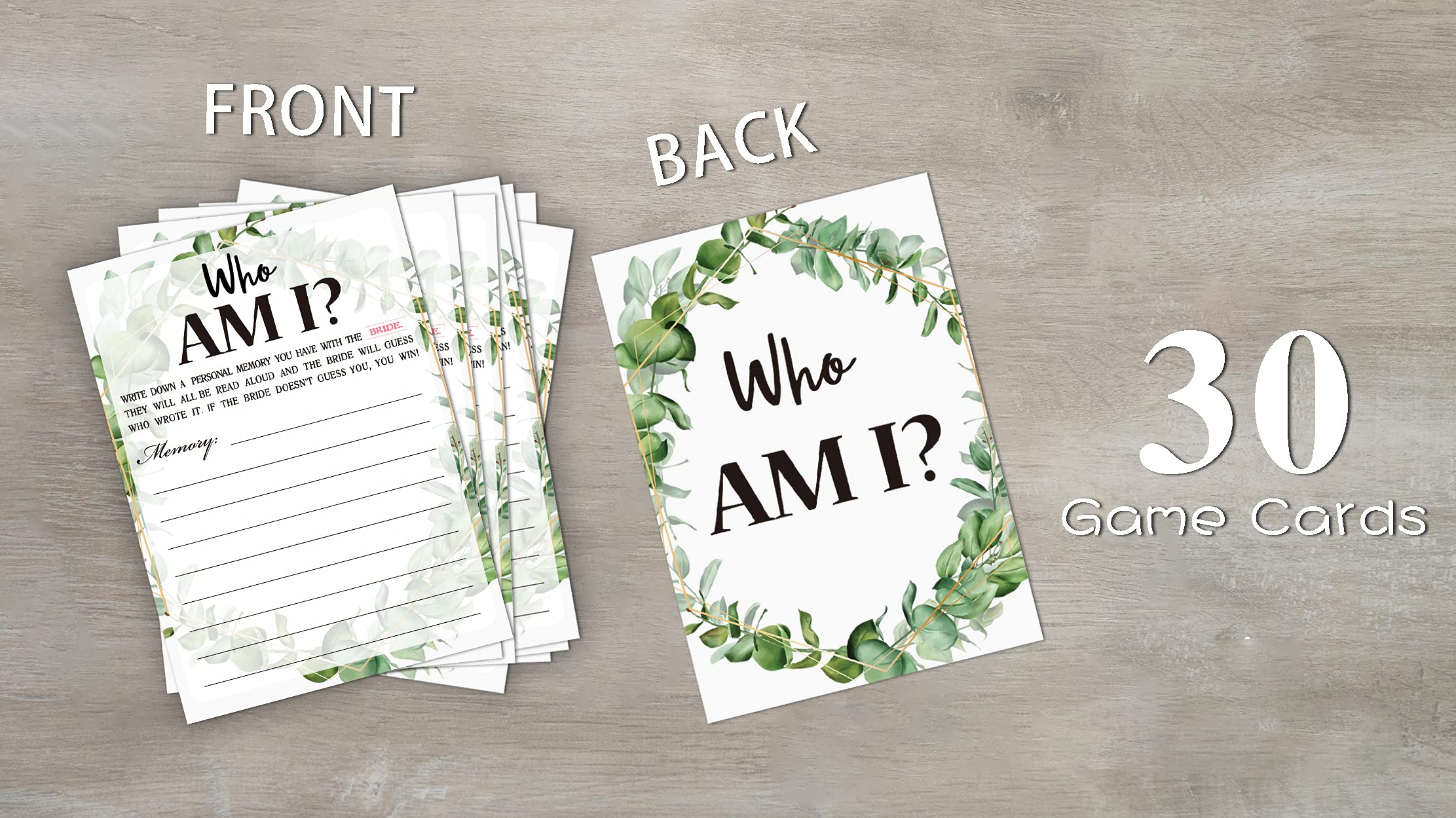 Bridal Shower Game Cards, Who Am I Game, Tropical Jungle Theme Engagement Party Cards For Wedding, Set Of 30 Cards(Leaf007)