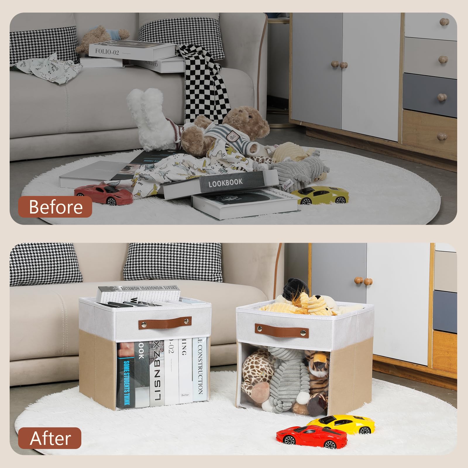 Hnzige 11 Inch Cube Storage Bins For Storage Shelves,Foldable Fabric Storage Cubes Bins, Clear Bins For Cube Storage, Cubby Canv
