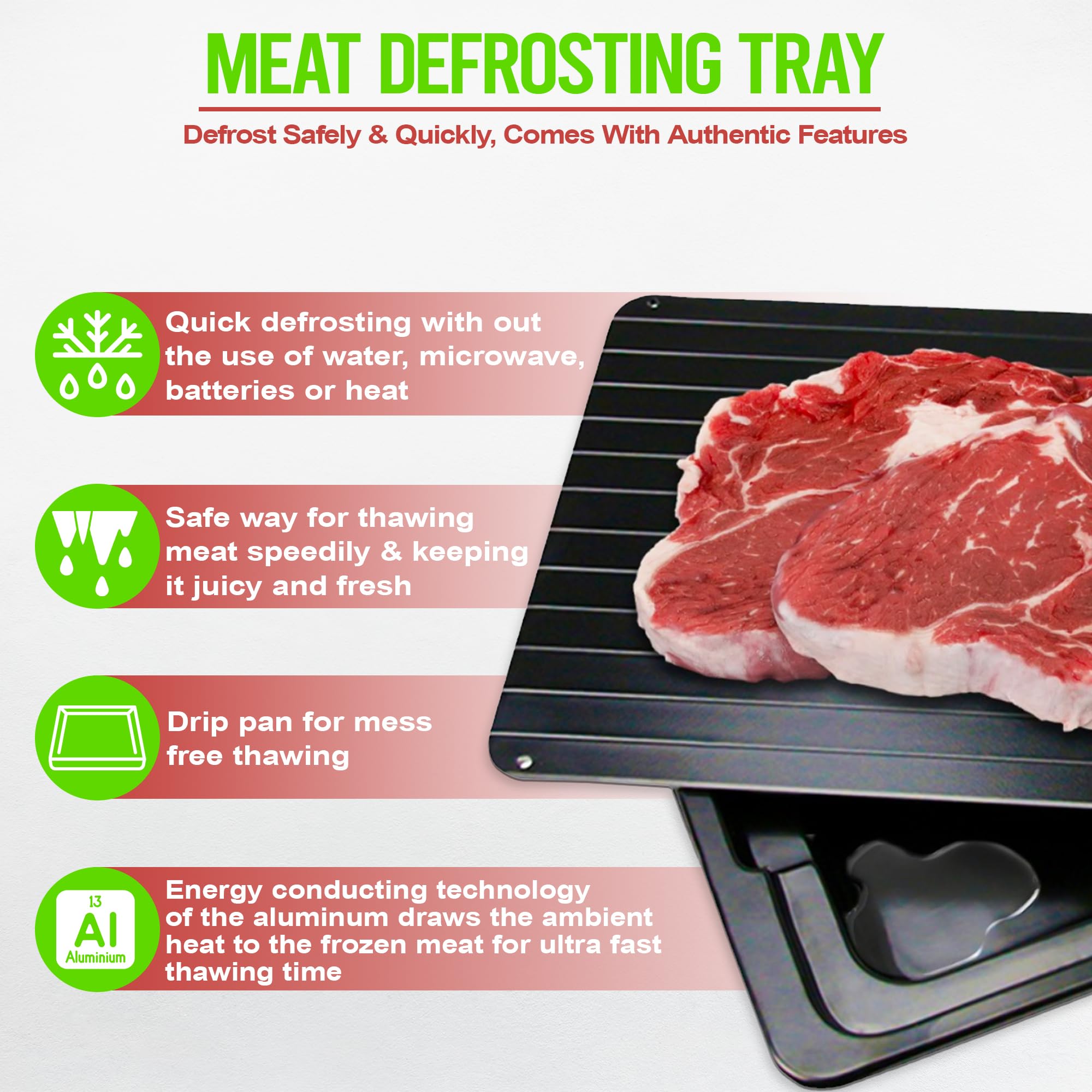 Ace And Olive Meat Defrosting Tray For Frozen Meat With Drip Tray- Meat Thawing Board - Aluminum Meat Thawing Tray For Frozen Me