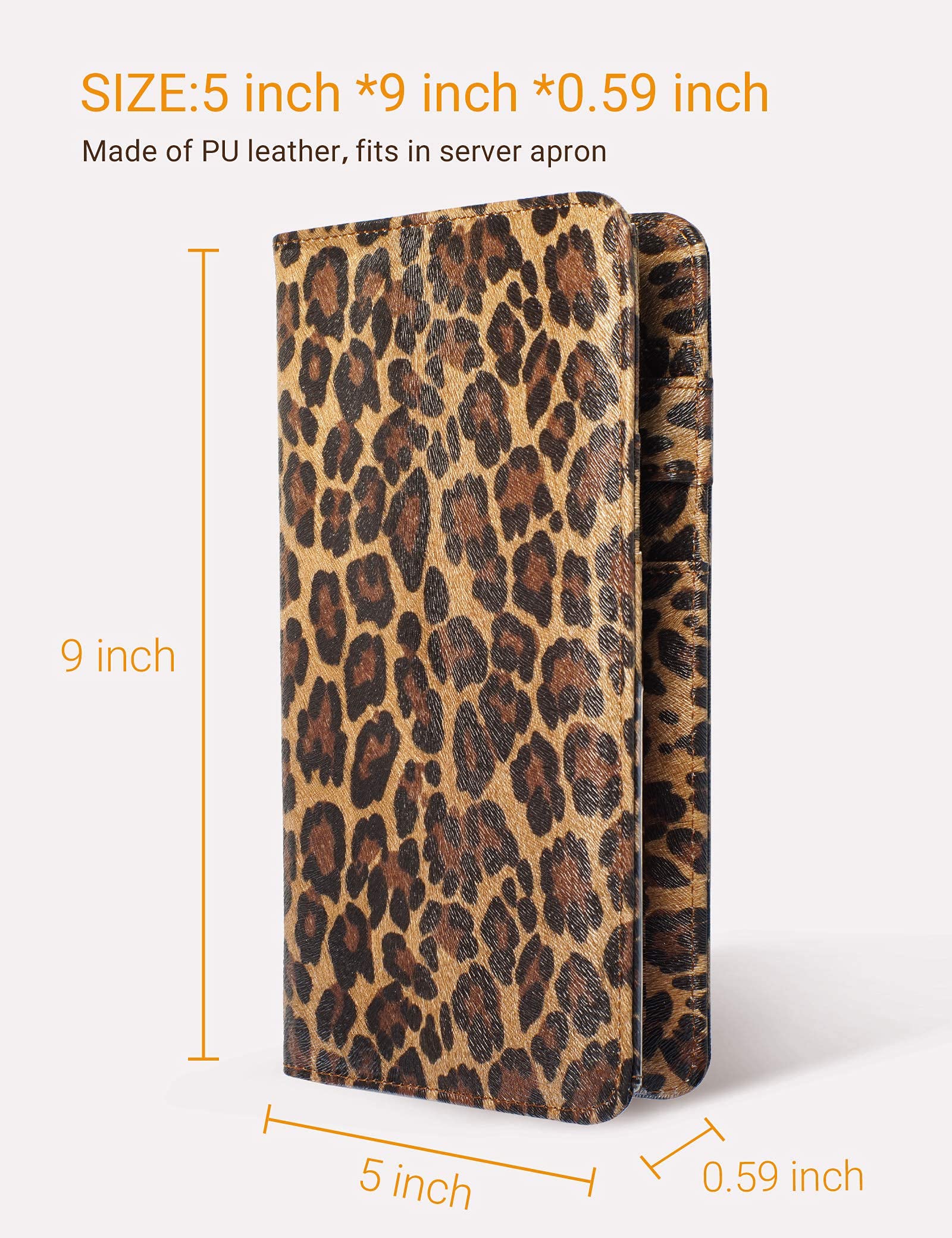 Server Book For Waitress Book With Zipper Pocket, 5X9 Leopard Magnetic Closure Server Wallet With Money Pocket And Zipper Pouch,