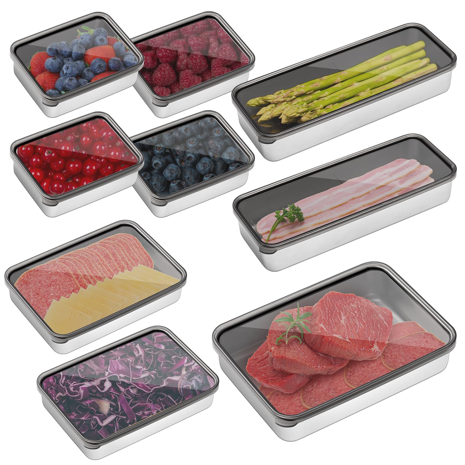 Hushee 9 Pack Bacon Cheese Container For Refrigerator, Stainless Steel Airtight Cheese Container, Dishwasher Safe Deli Meat Baco
