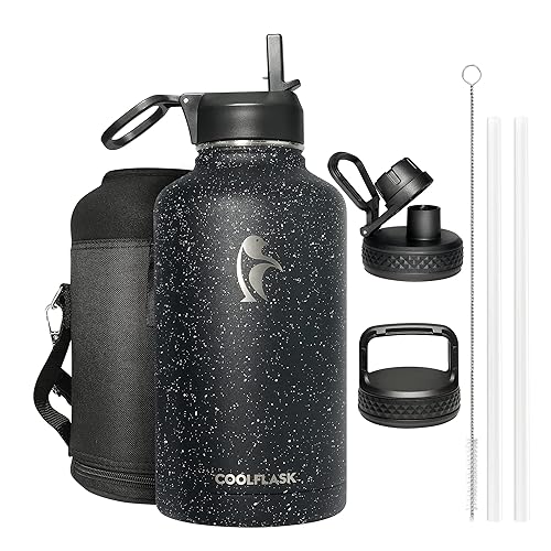 Coolflask 64 oz Insulated Water Bottle with Straw&3 Lids  Half Gallon Insulated Water Jug Galaxy Large Metal Stainless Steel Flask for Gym  Sports and Office  Keep Cold 48H Hot 24H  Starry Night