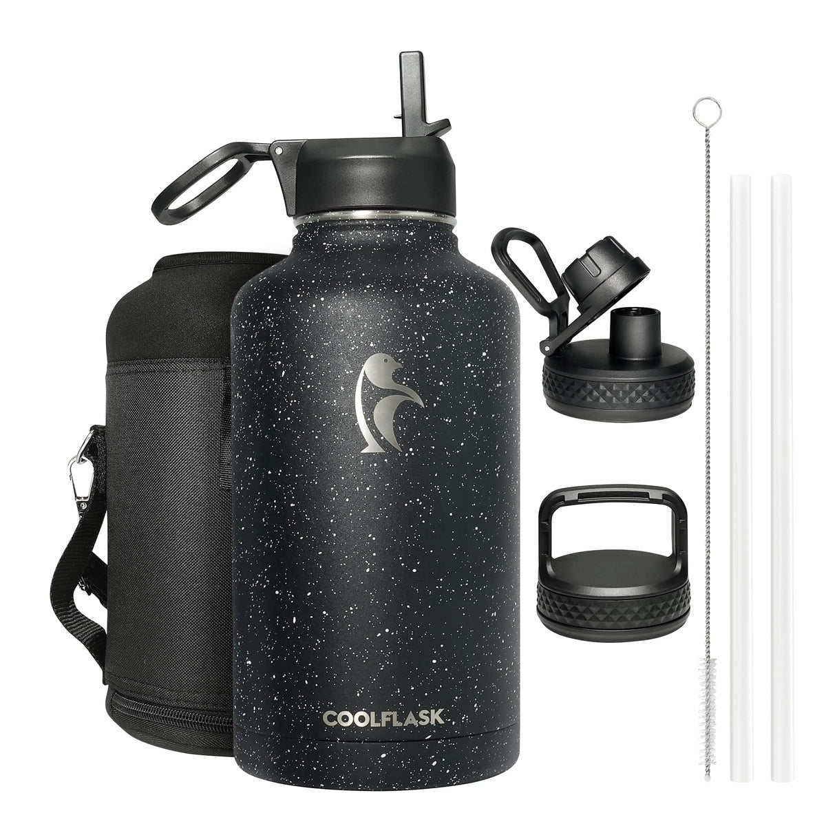 Coolflask 64 Oz Insulated Water Bottle With Straw&3 Lids, Half Gallon Insulated Water Jug Galaxy Large Metal Stainless Steel Fla
