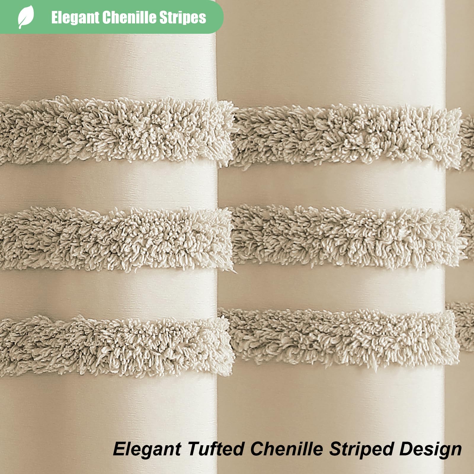 Dynamene Long Fabric Shower Curtain - 72X78 Inch Textured Tufted Chenille Striped Tall Cloth Shower Curtains For Bathroom Decor,