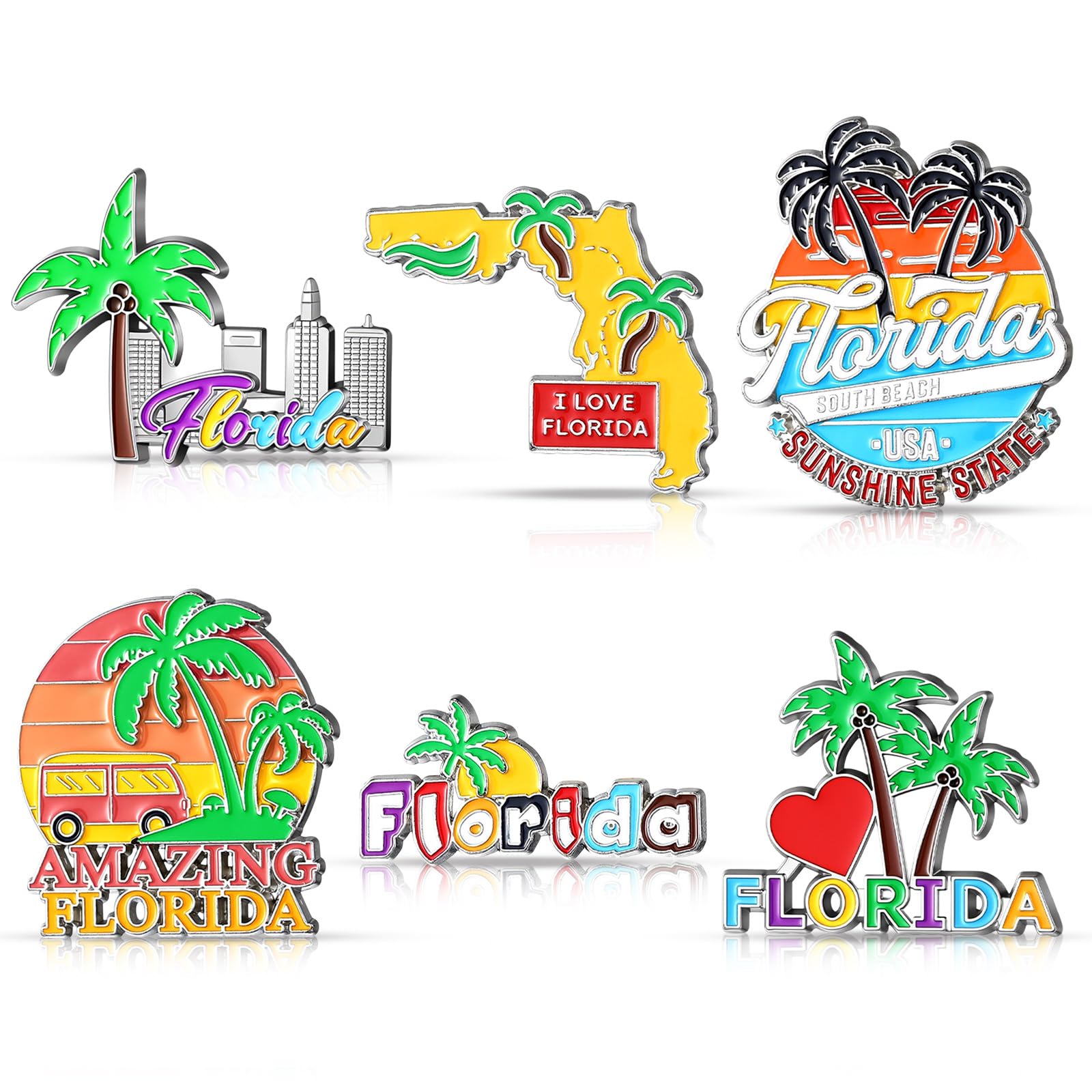 Konohan 6 Pcs Florida Magnets for Refrigerator Metal USA Fridge Magnet Magnetic Florida Souvenirs Gifts USA State Magnetic Refri