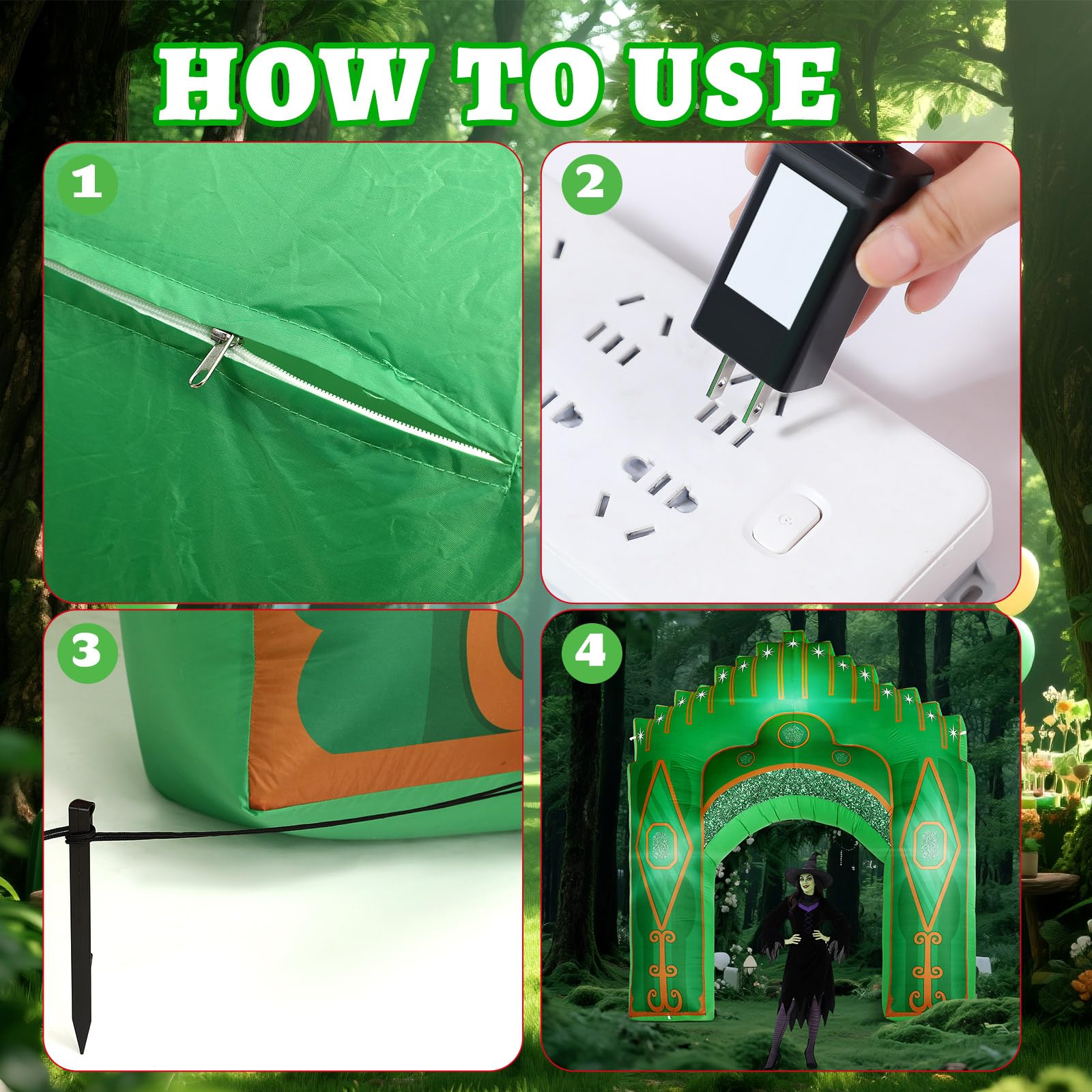 Preboun 10ft Inflatable Green Castle Emerald Green Castle Inflatables Arch Blow up Archway Built in LED Lights for Wizard Birthd