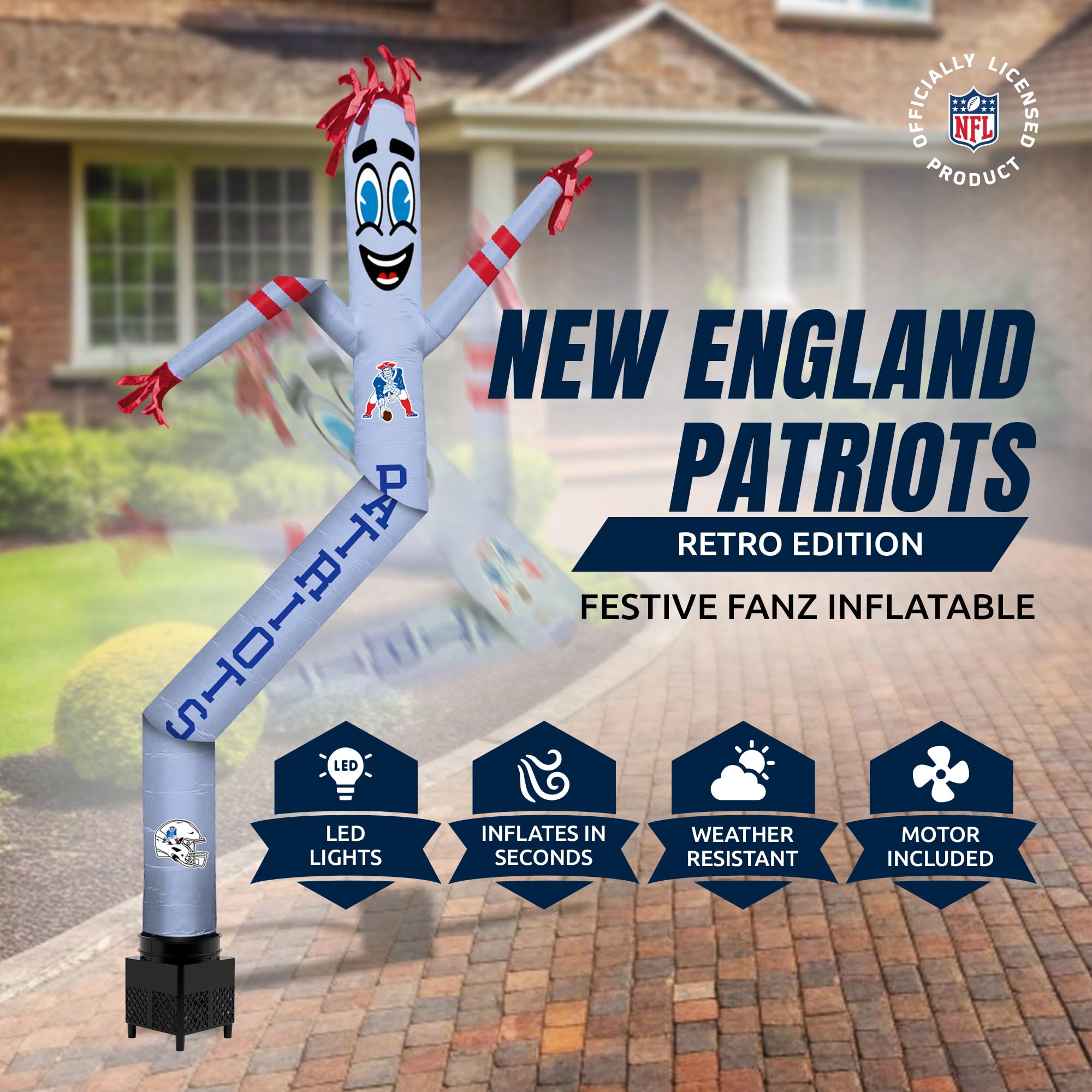 Sporticulture NFL New England Patriots Inflatable Crazy Sports Fan-Retro with LED Lights & Built-in Blower Air Wacky Dancers Bal