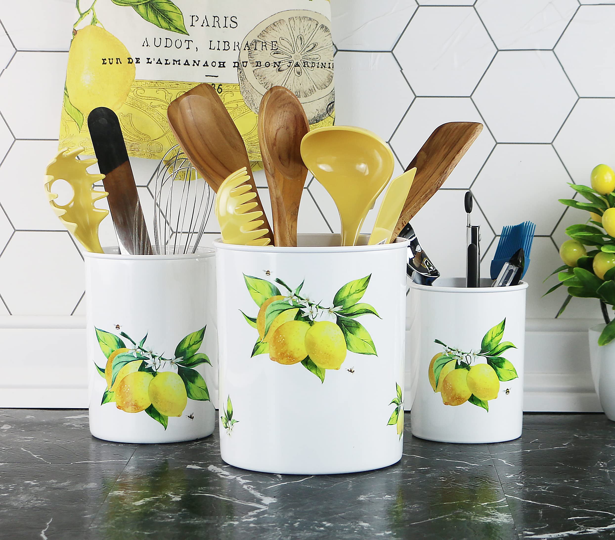 Reston Lloyd Multipurpose Crock Organize All Kinds Of Utensils & Kitchen Tools, Extra Large Holder, Fresh Lemons