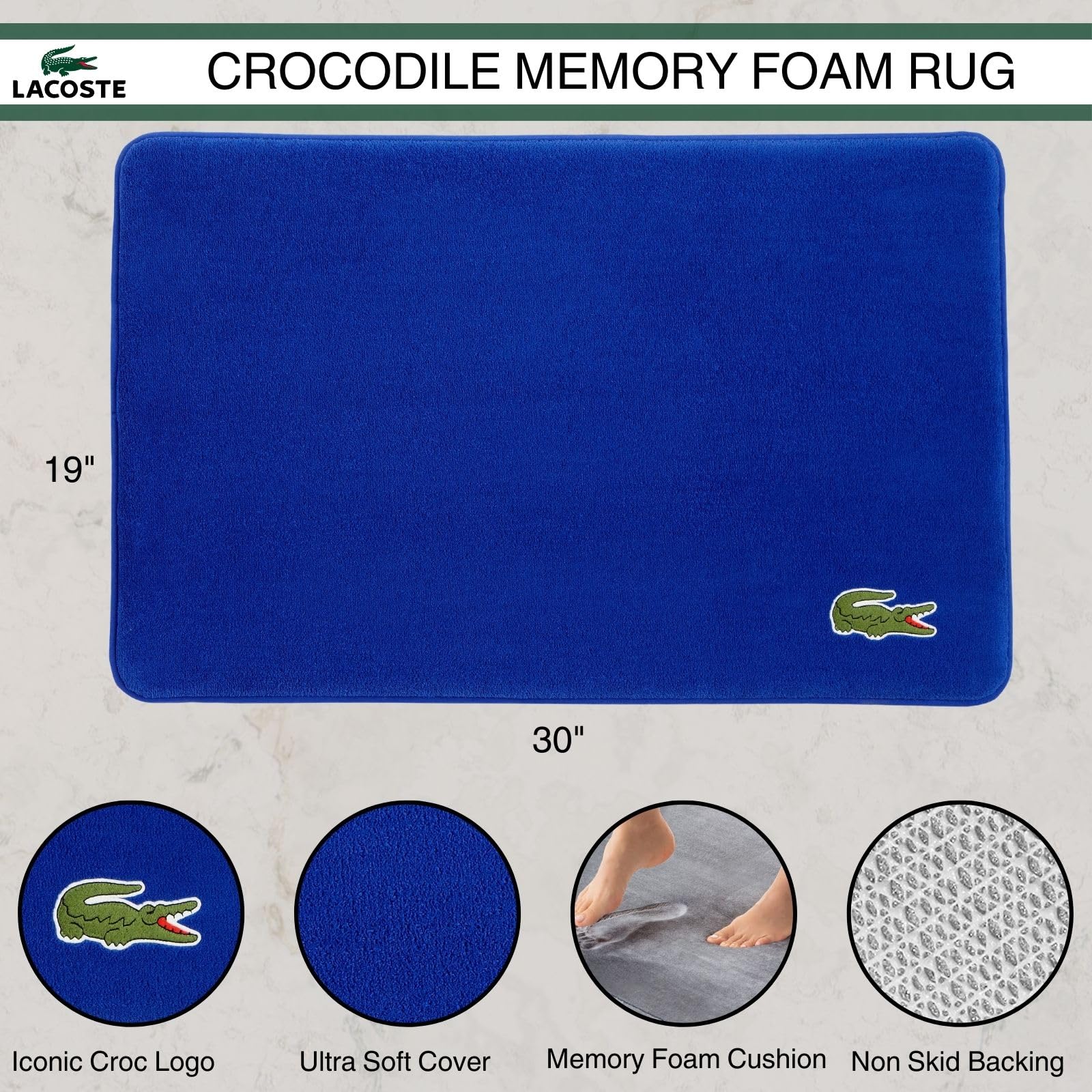 Lacoste Crocodile Rug, 19''X30'', Surf Blue, Model:R16752B3931930