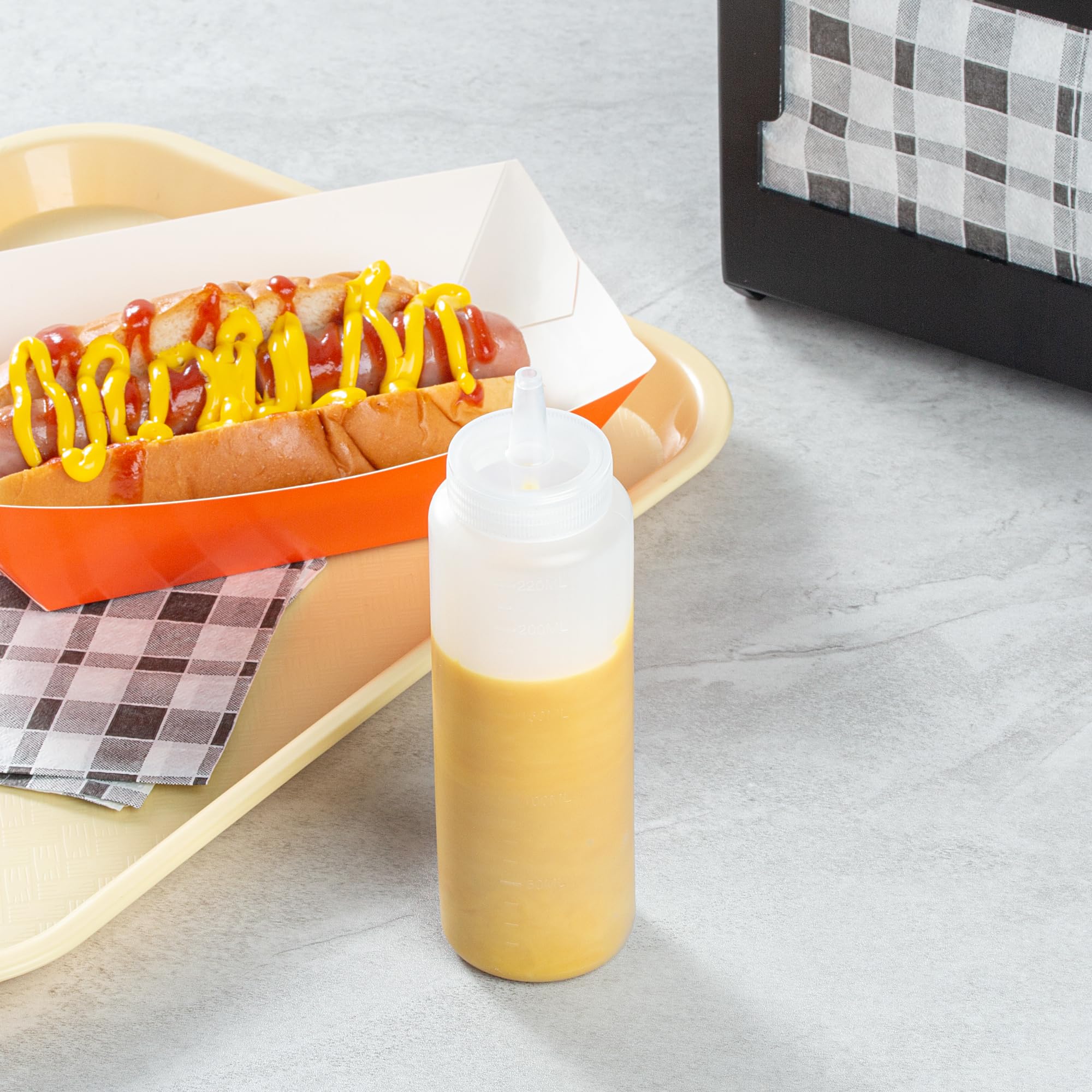 Restaurantware Condiment Squeeze Bottle With Lid Plastic Squeeze Bottle - Precison Dispensing Tip Flexible Clear Plastic Squeeze