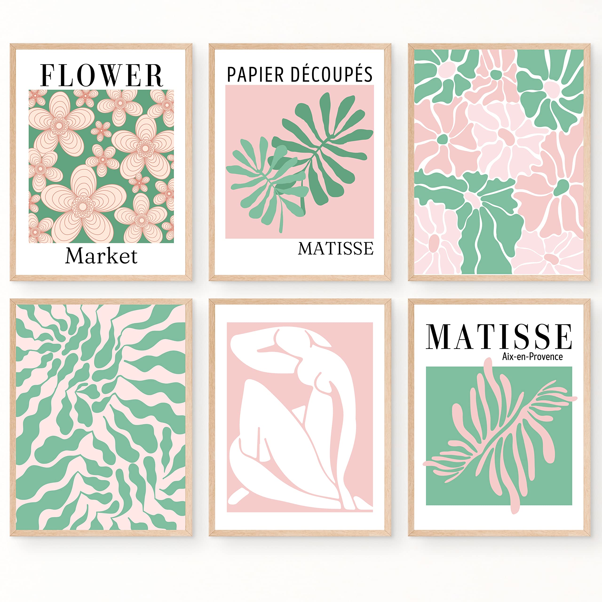 Pastel Danish Room Decor Aesthetic Posters Pink And Green Matisse Wall Art Prints For Bedroom Wall Decor, Flower Market Cute Pos