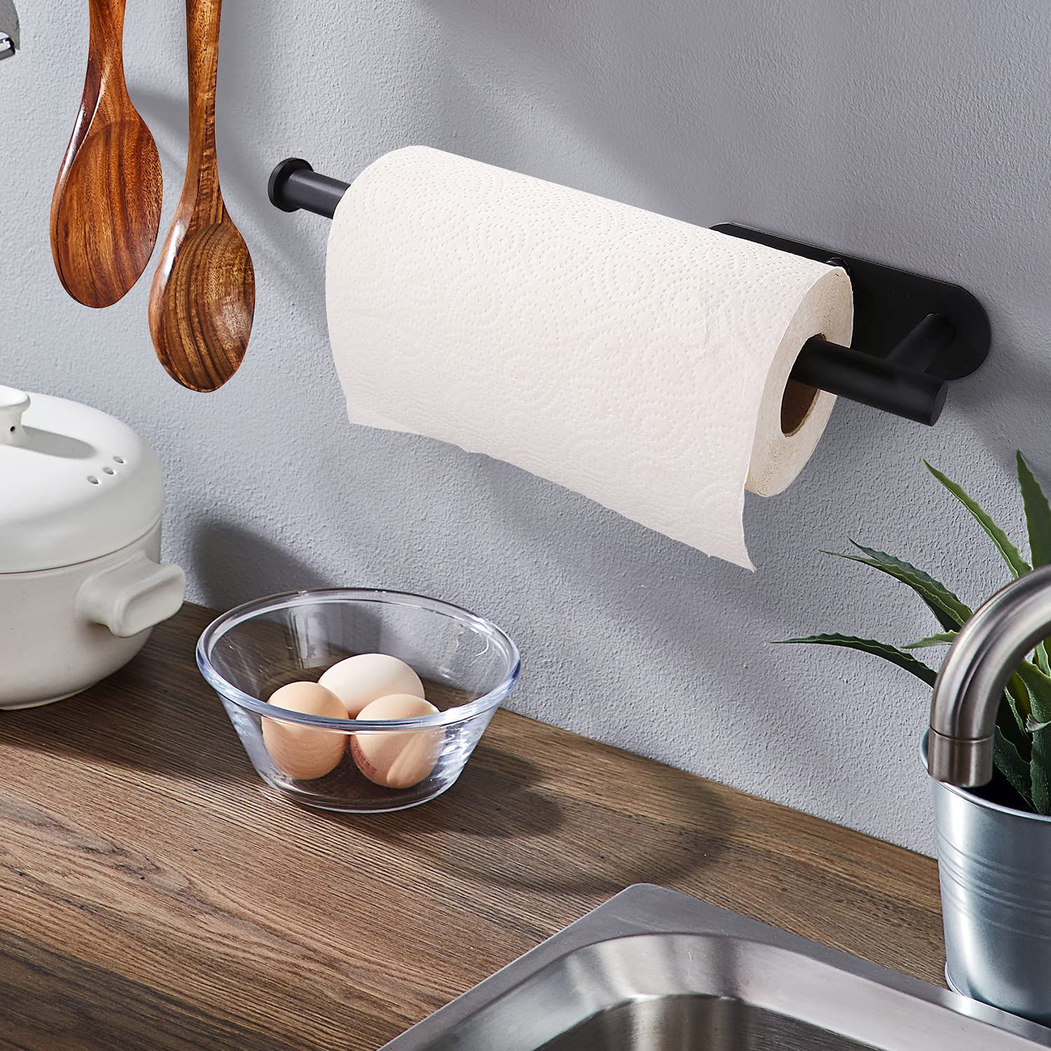 Paper Towel Holders-Blcak,Paper Towels Rolls - For Kitchen,Paper Bulk- Self-Adhesive Under Cabinet,Both Available In Adhesive An