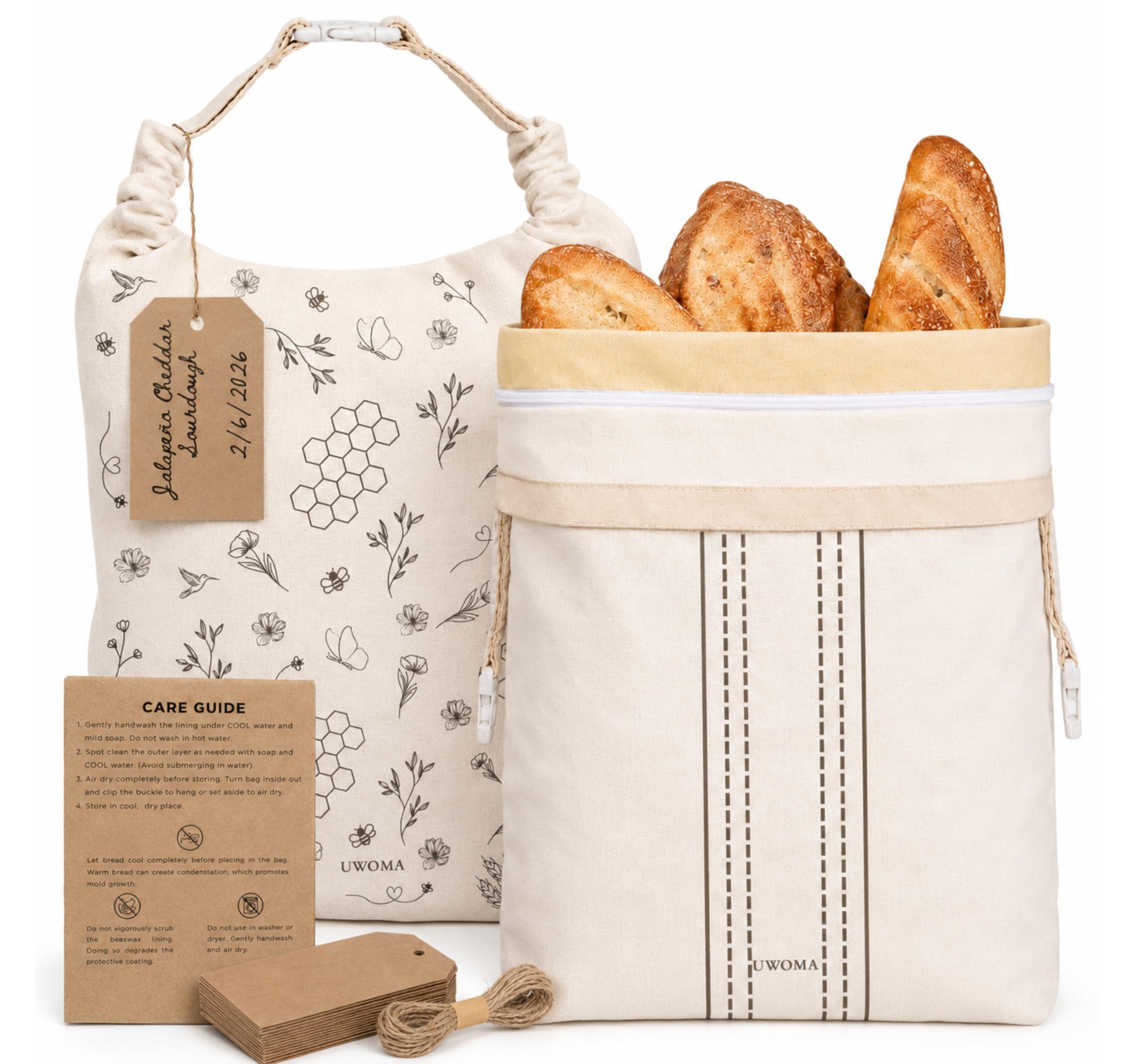 UWOMA Beeswax Bread Bags for Sourdough, XL, 2 Packs