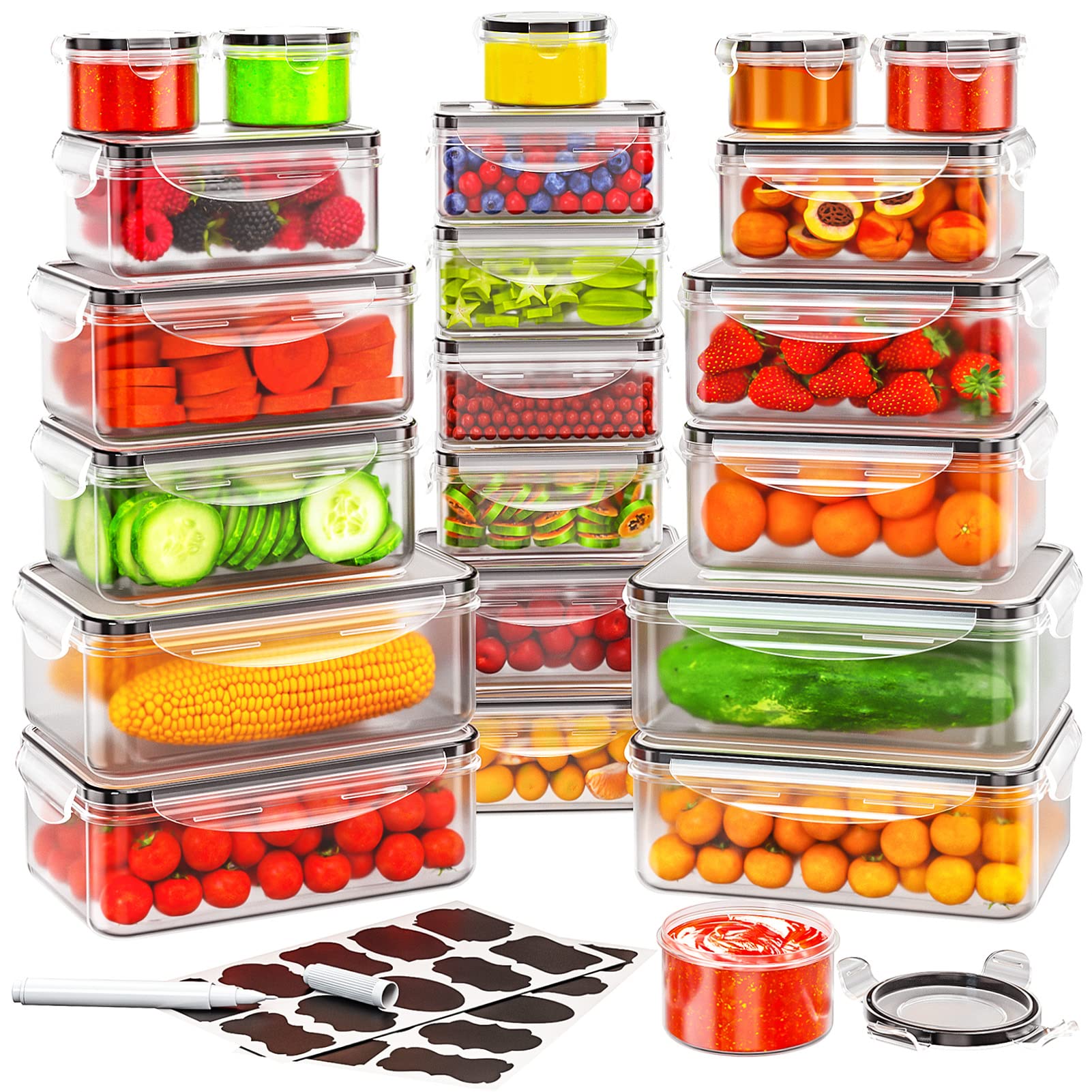 44 Pcs Food Storage Container With Lid (22 Lids & 22 Containers) - Airtight Leakproof Plastic Kitchen Organization Set Reusable 