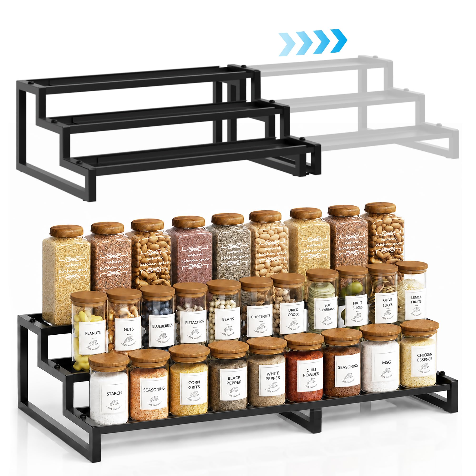 GIGIFTREE Expandable 3Tier Spice Rack Organizer, Heavy Duty Metal, Black