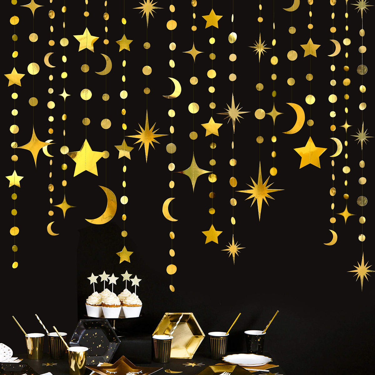 Gold Star Moon Circle Dot Garland Party Decorations Kit Hanging Crescent And Twinkle Little Star Streamer Bunting Banner For Kid