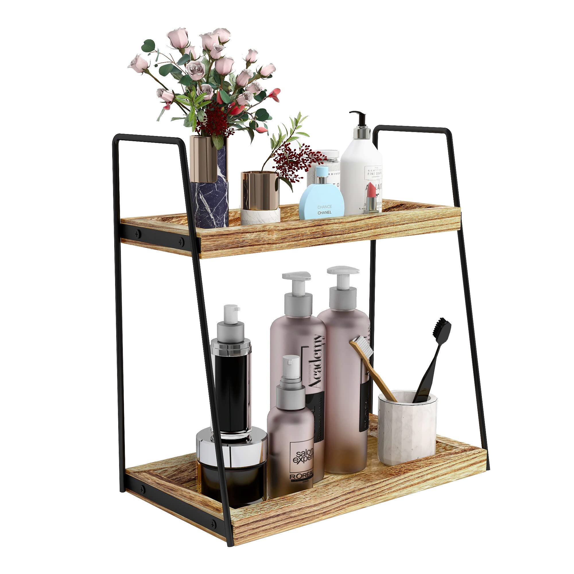 Dorhors 2 Tier Bathroom Counter Organizer Storage,Vanity Organizer For Bathroom Counter,Wood Counter Standing Rack For Bathroom,