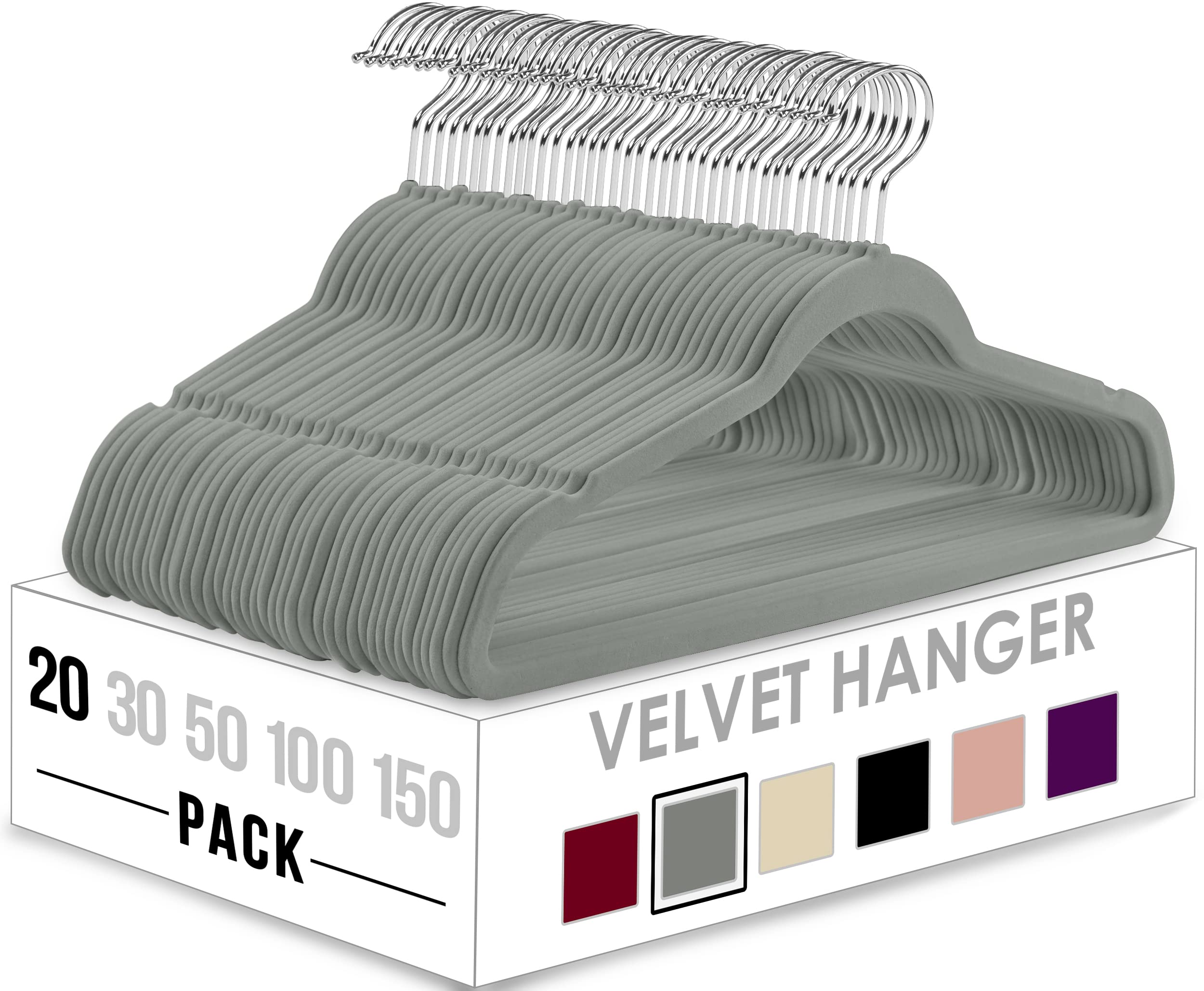 Utopia Home Velvet Hangers 20 Pack - Non-Slip Clothes Hangers - Grey Hangers - Suit Hangers With 360 Degree Rotatable Hook - Hea