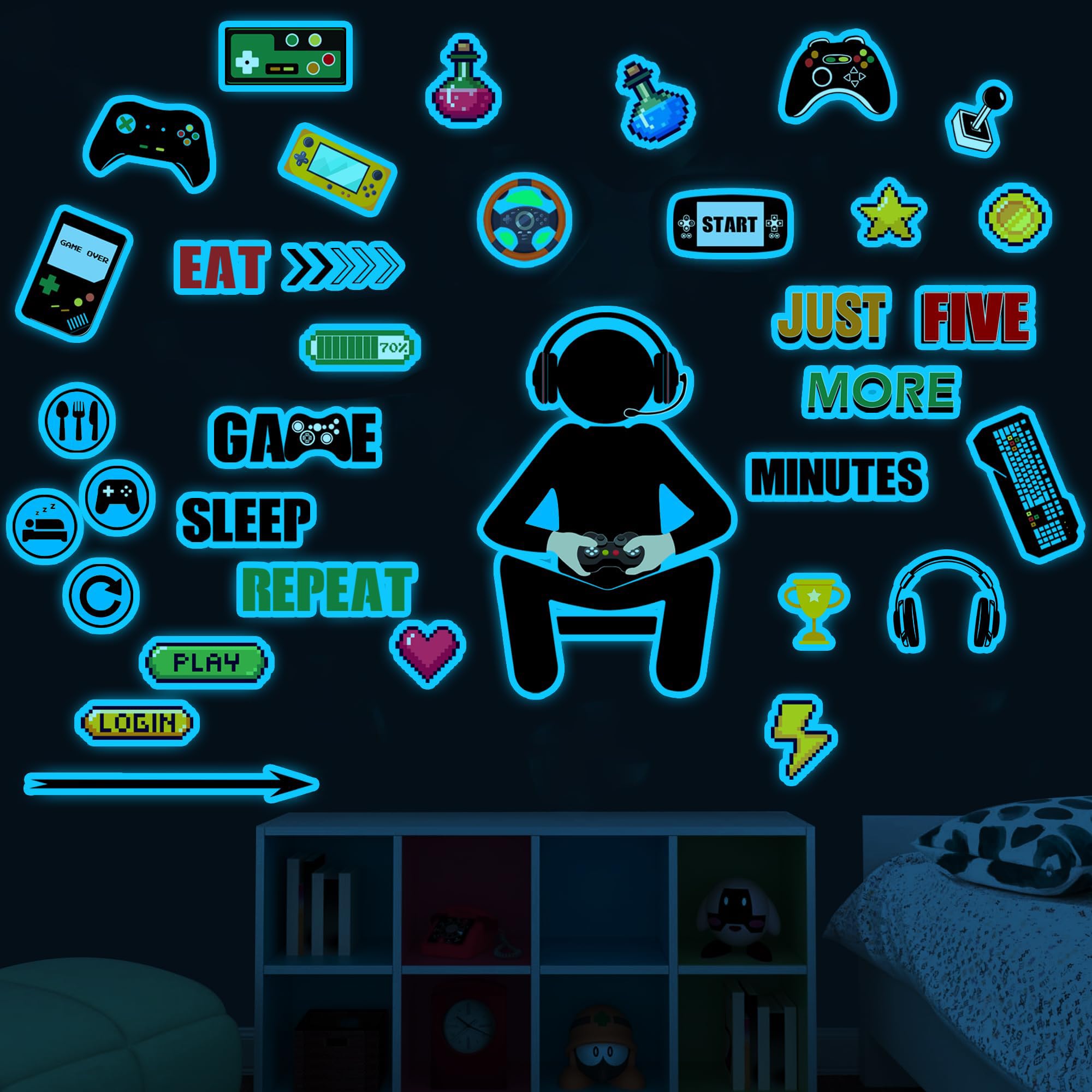 Gamer Wall Decals Stickers Glow In The Dark Wall Decals Game Wall Stickers Gaming Controller Wall Decals Game Room Decor Video G