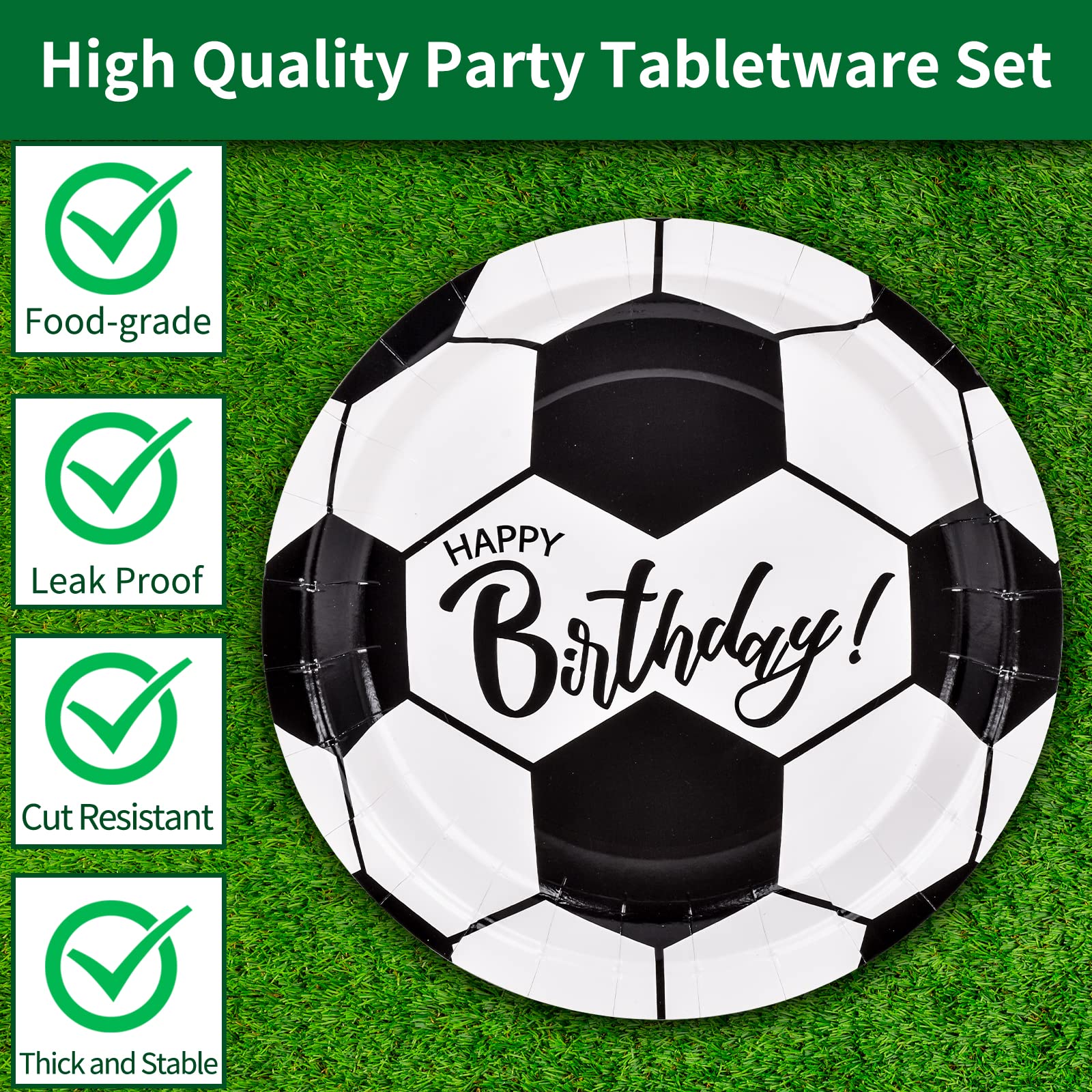 Dylives 192 Pcs Soccer Birthday Party Supplies, Soccer Themed Party Decorations Soccer Party Favors Packs Disposable Tableware F