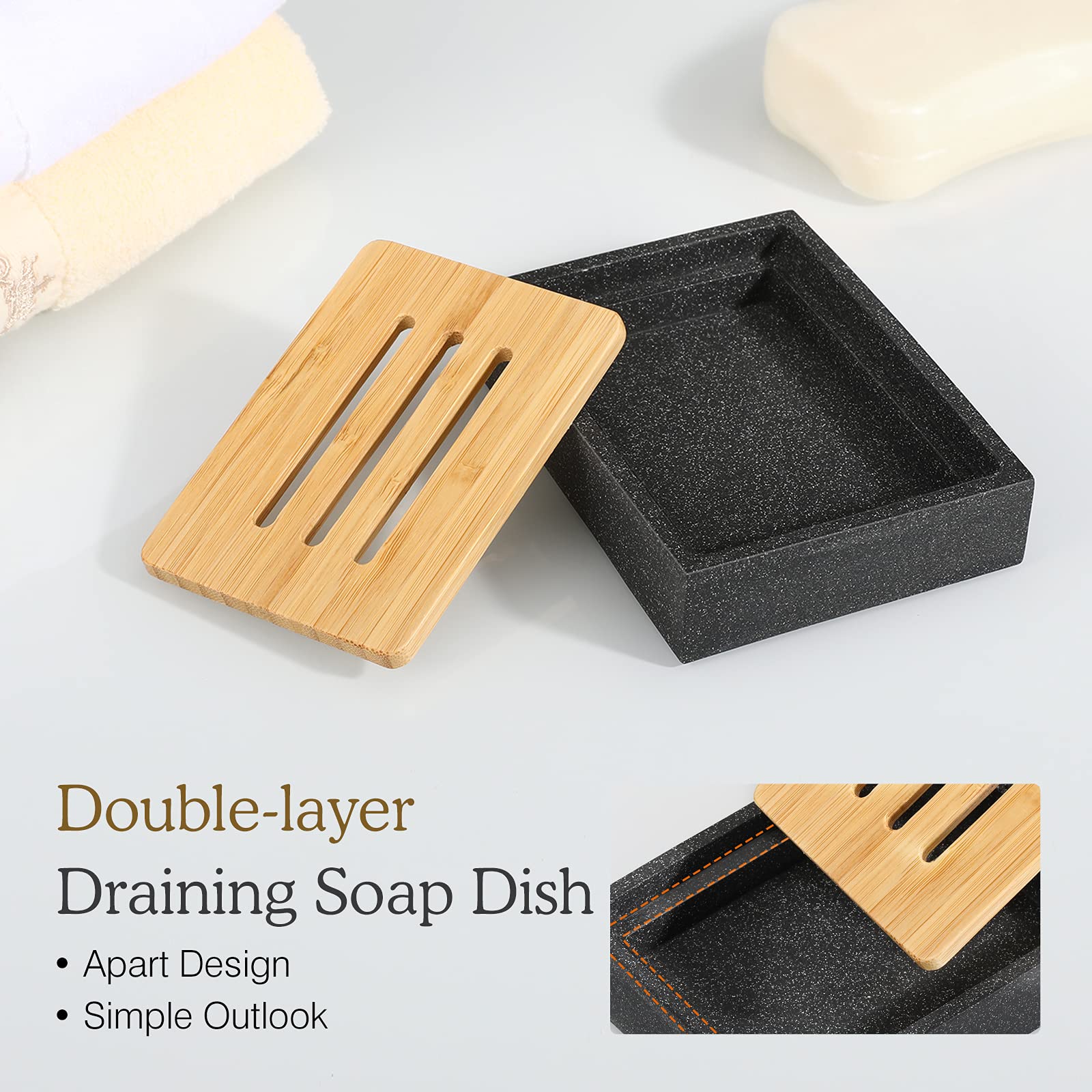 Luxspire Soap Dish Tray  Resin Soap Dish  Bamboo Soap Bar Holder Box for Shower Kitchen Sink  Double Layer Draining Soap Container Box Shower Soap Holder  Wood Soap Case  Gravel Black