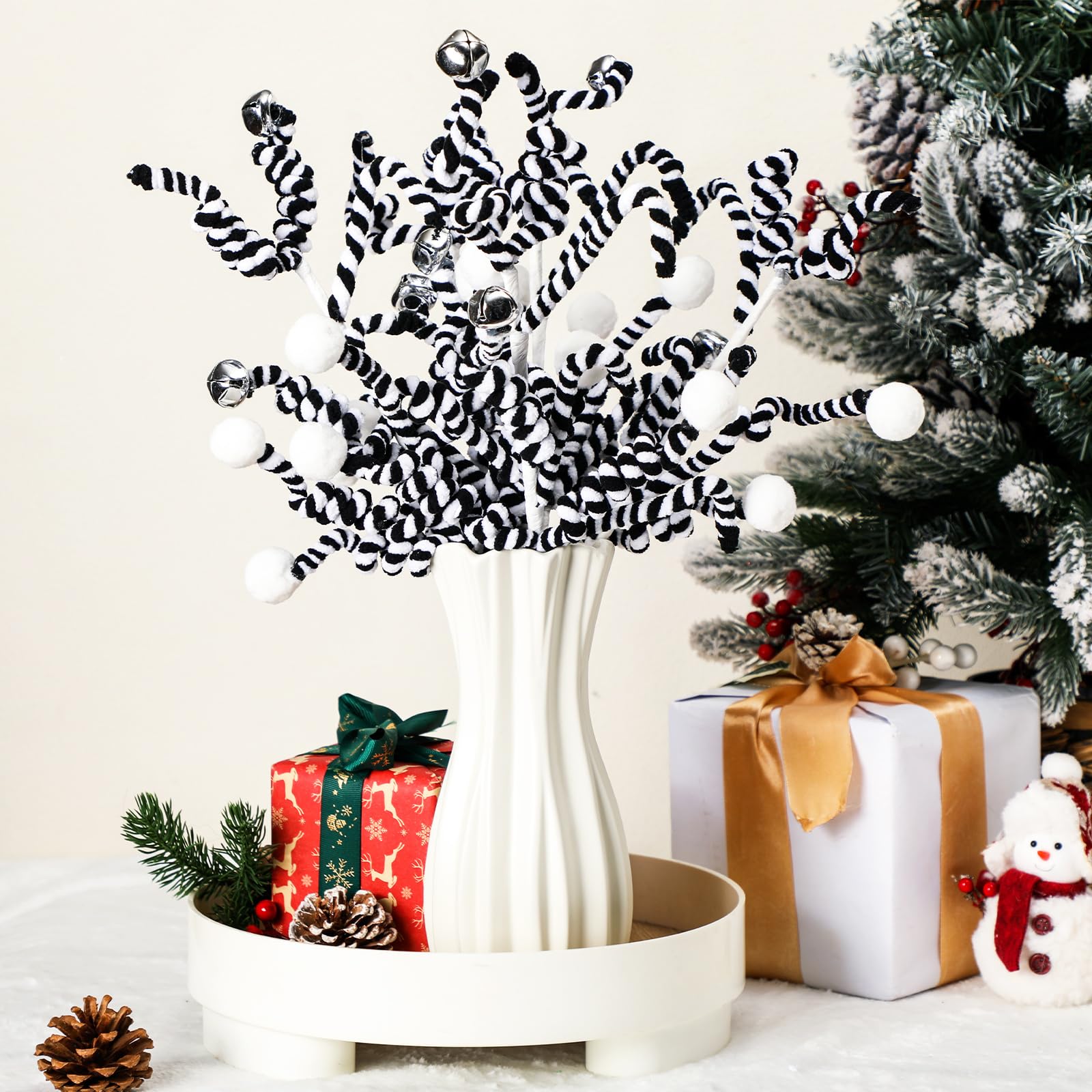 Gerrii 16 Inches Black White Lollipop Christmas Decor, Black White Gothic Night Christmas Tree Picks Decor Candy Cane Topper Orn