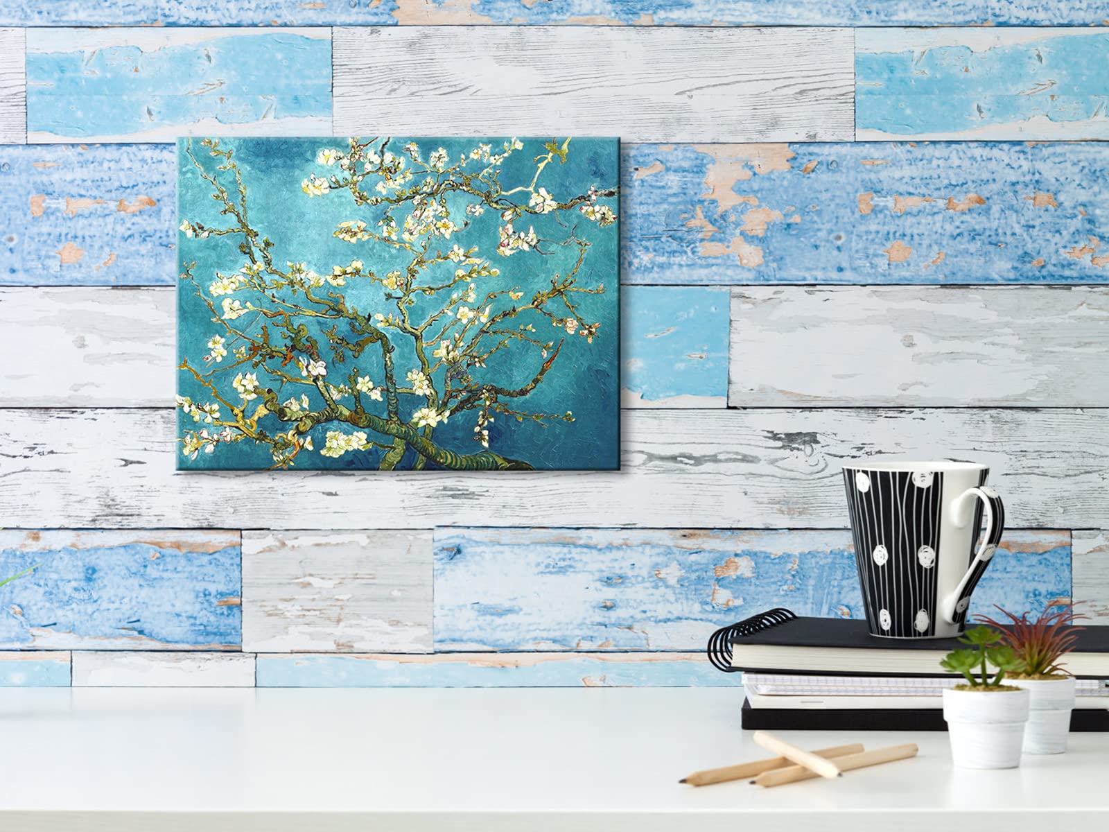 Wieco Art Almond Blossom Modern Framed Floral Giclee Canvas Prints By Van Gogh Famous Oil Paintings Reproduction Flowers Picture
