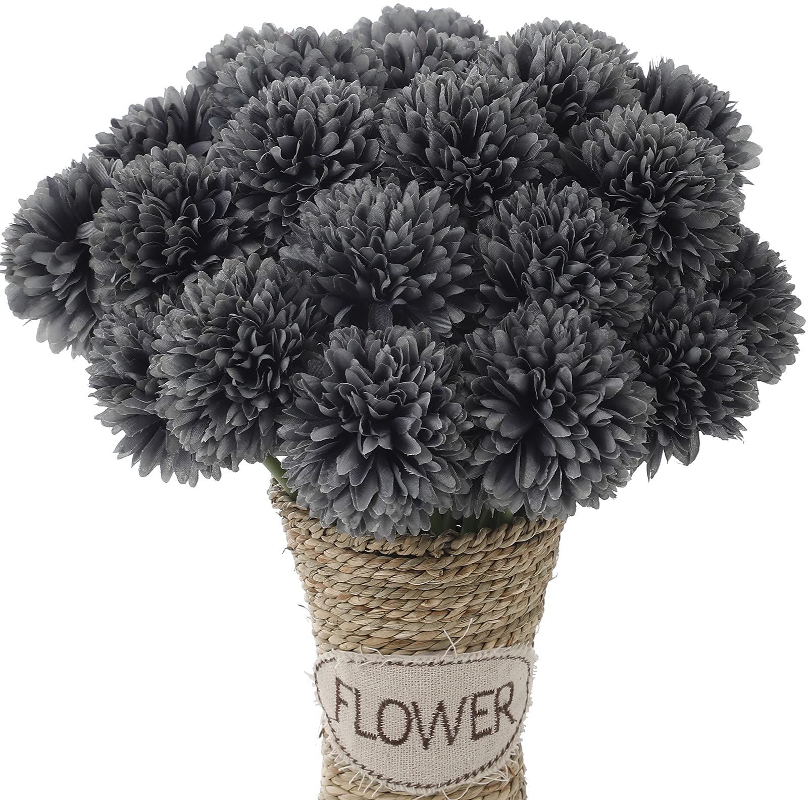Kimuras Cabin Black Silk Flowers Artificial Hydrangea Chrysanthemum Ball Flowers Bouquets 15Pcs for Home Dining Table Core Hall