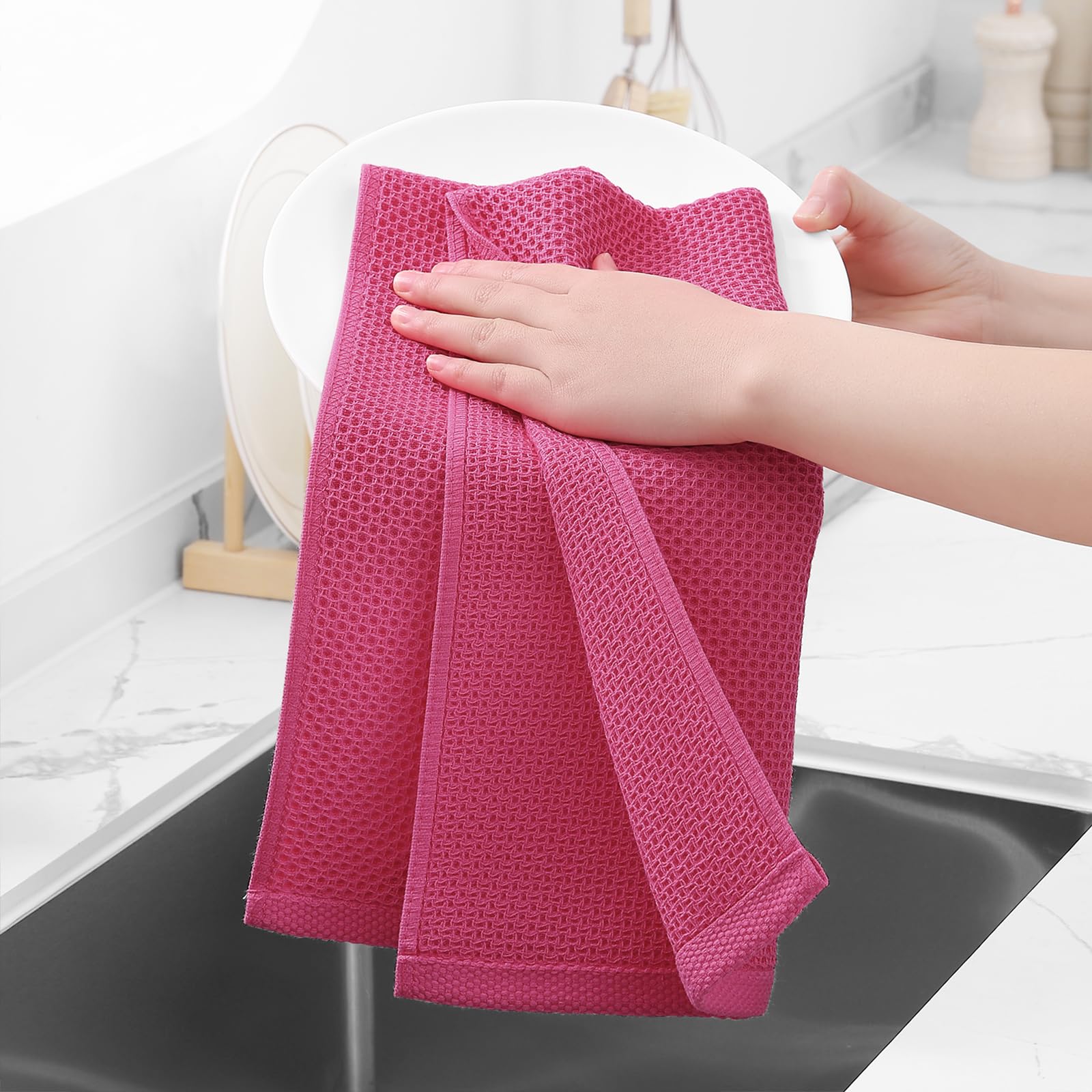Homaxy 100% Cotton Waffle Weave Kitchen Dish Towels, Ultra Soft Absorbent Quick Drying Cleaning Towel, 13 x 28 Inches, 8-Pack, H
