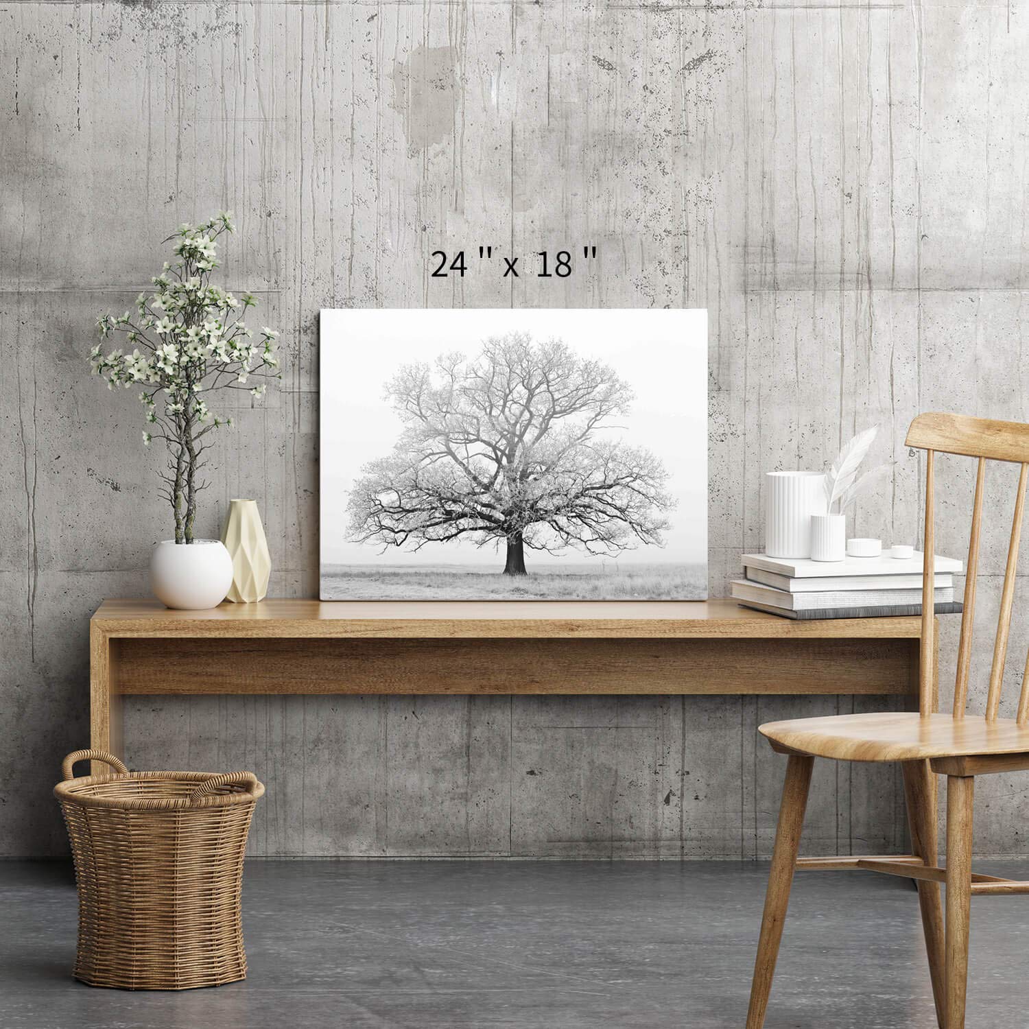 Winter Tree Canvas Wall Art: Black & White Tree Picture Print Artwork For Living Rooms Wall Decor (24'' X 18'')