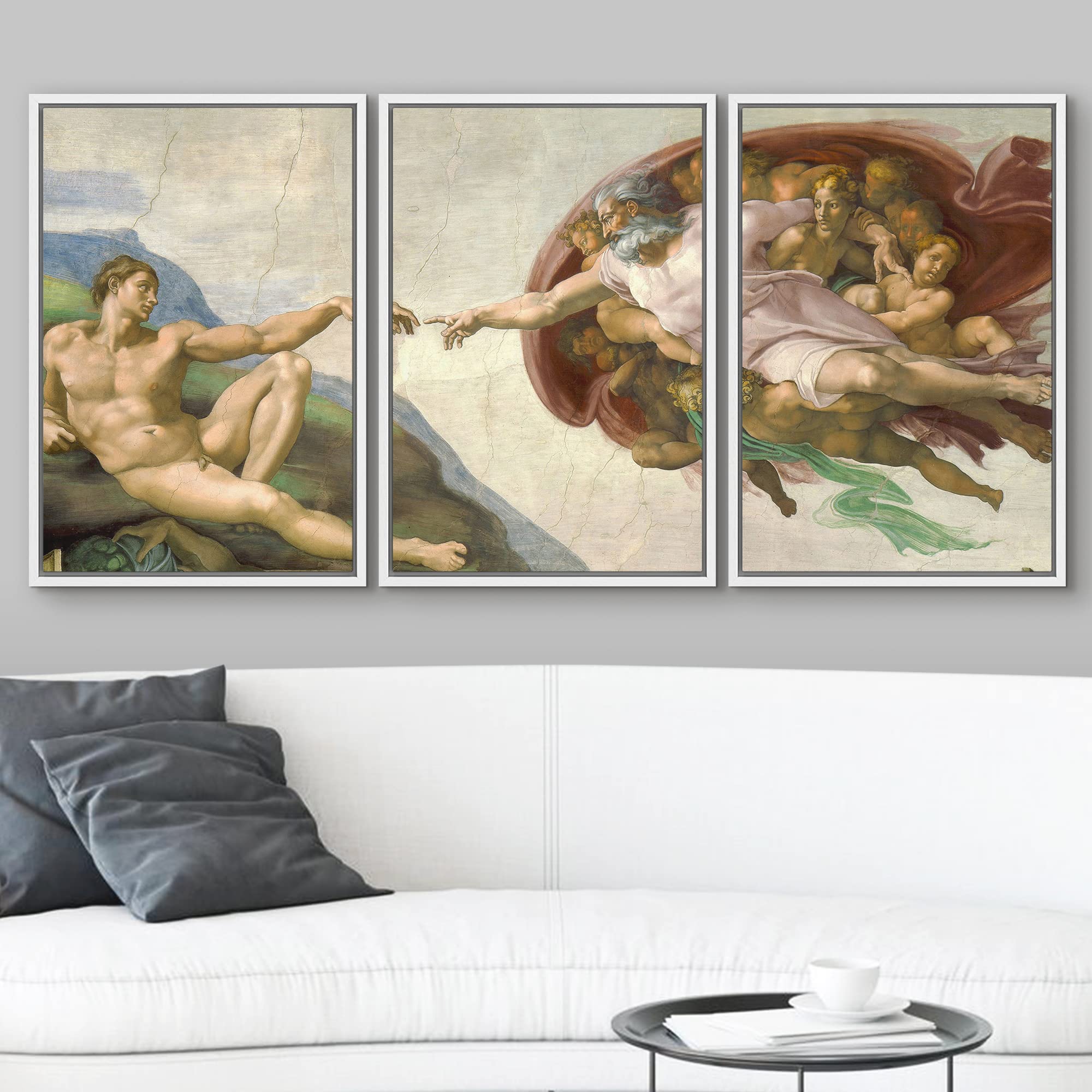 Wall26 Framed Canvas Print Wall Art Set Creation Of Adam By Michelangelo Cultural Historic Oil Painting Fine Art Reproduction Sc