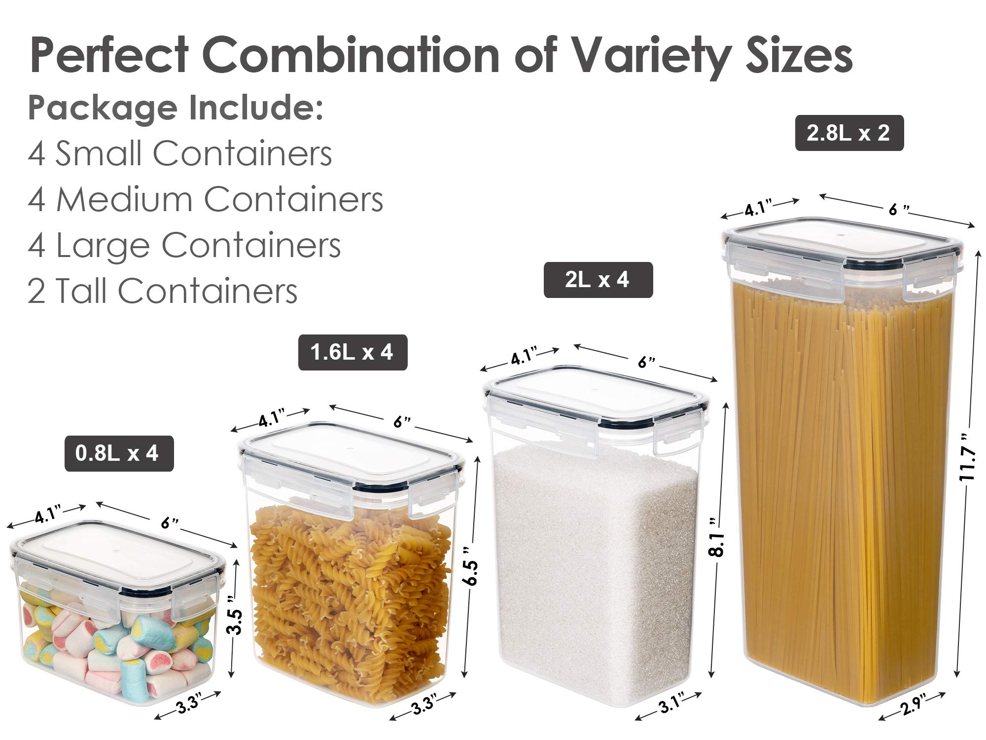 CHEFSTORY 14 PCS Airtight Food Storage Containers Set, Plastic Canisters for Pantry Organization, Black, Model USCS04002