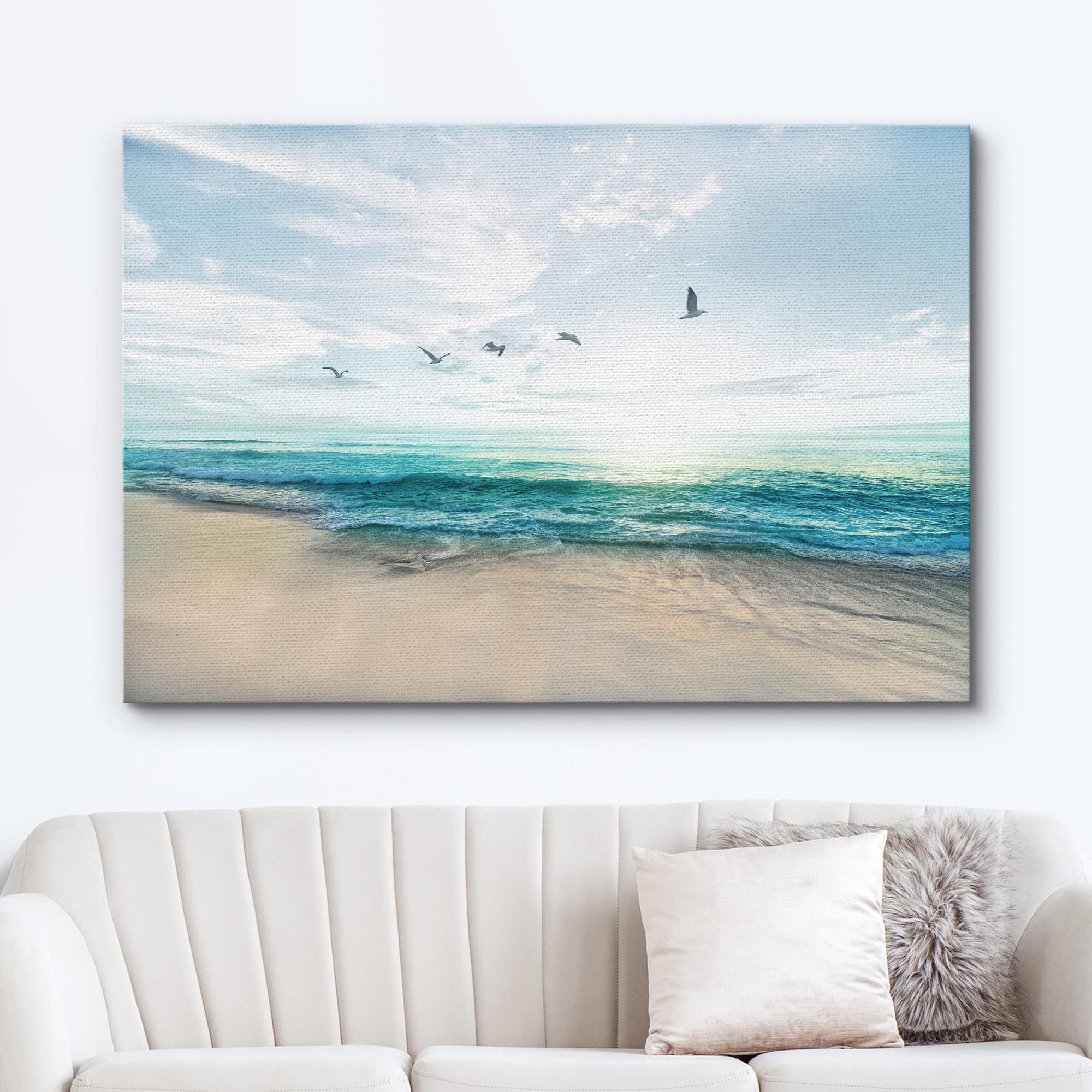 Wall26 Canvas Print Wall Art Peaceful Sunny Beach Day With Birds In Sky Nature Wilderness Photography Modern Art Rustic Scenic C