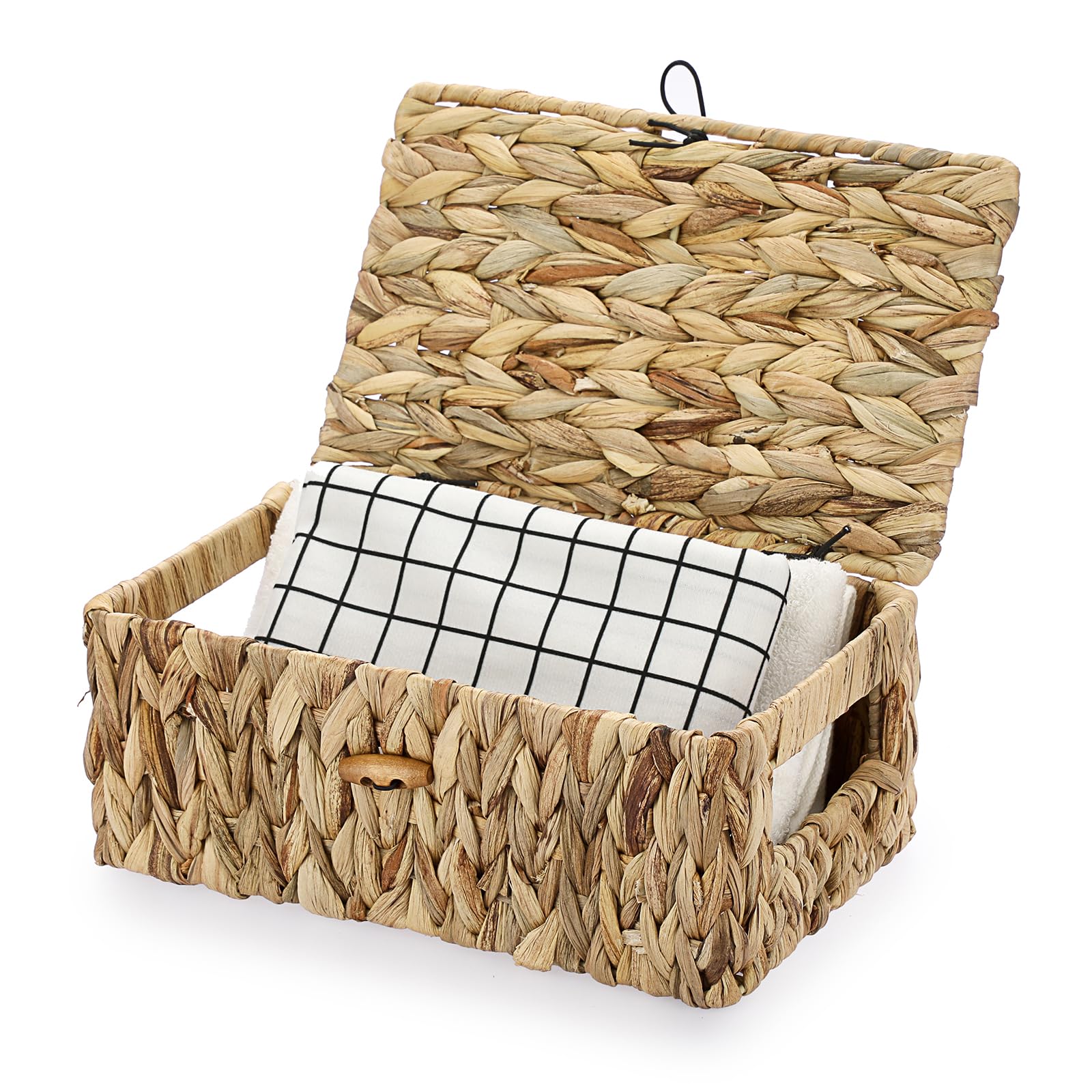 Hipiwe Wicker Shelf Baskets Bin For Organizing Water Hyacinth Storage Basket With Lid Decorative Box Built With Handles, Small N