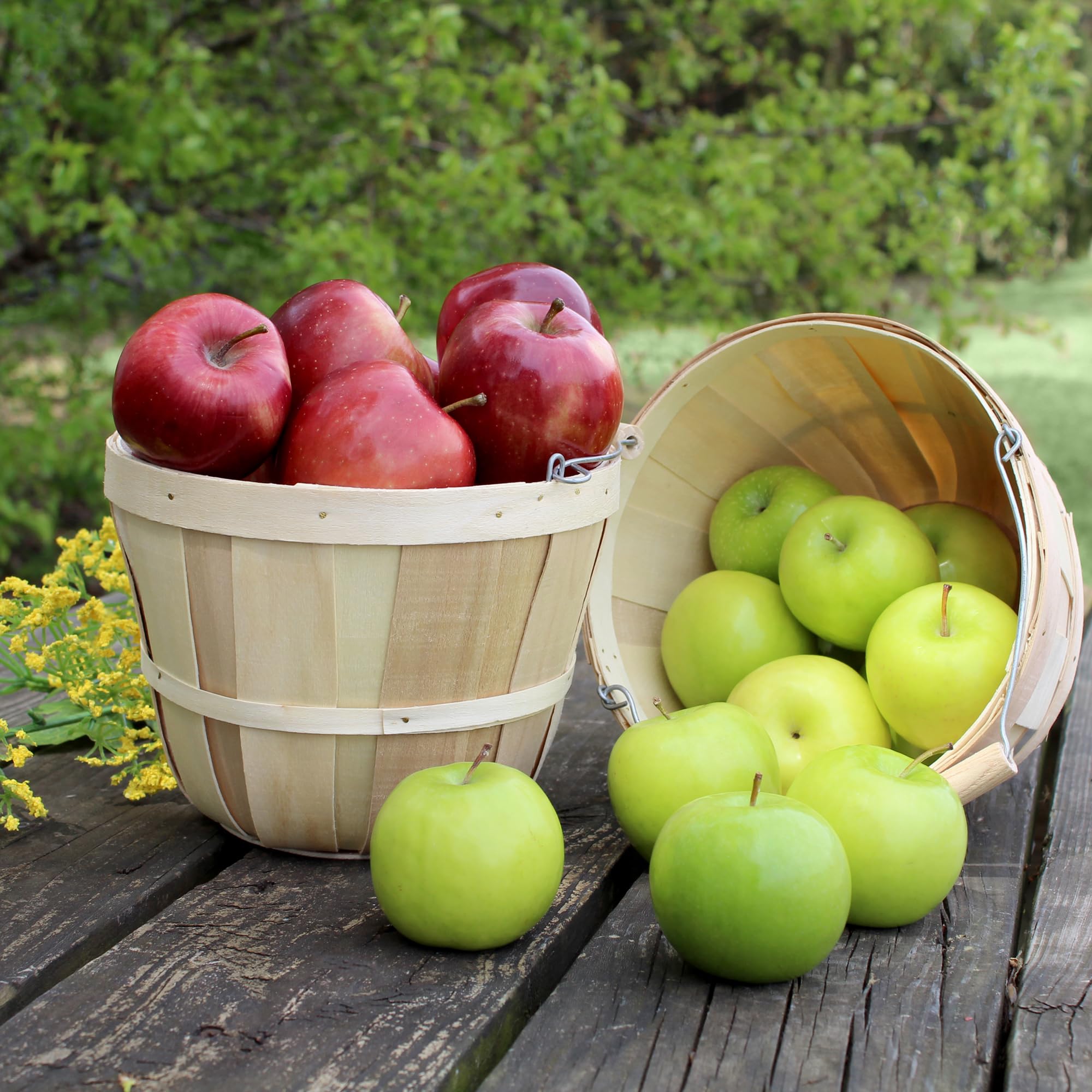 Cornucopia Round Wooden Baskets (4-Pack, Natural); Wood Fruit Buckets With Handle, 4-Quart Capacity; 6.1 Inch Tall By 8 Inch Dia