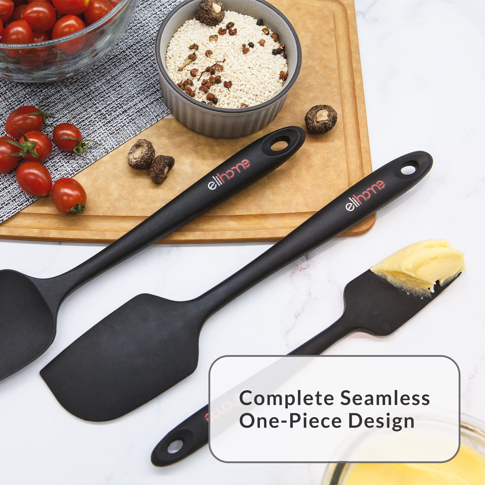 Elihome Chef Series 3 Piece Silicone Spatula Set - 600F Heat Resistant Non Stick Rubber Kitchen Scraper Spatulas For Cooking, Ba