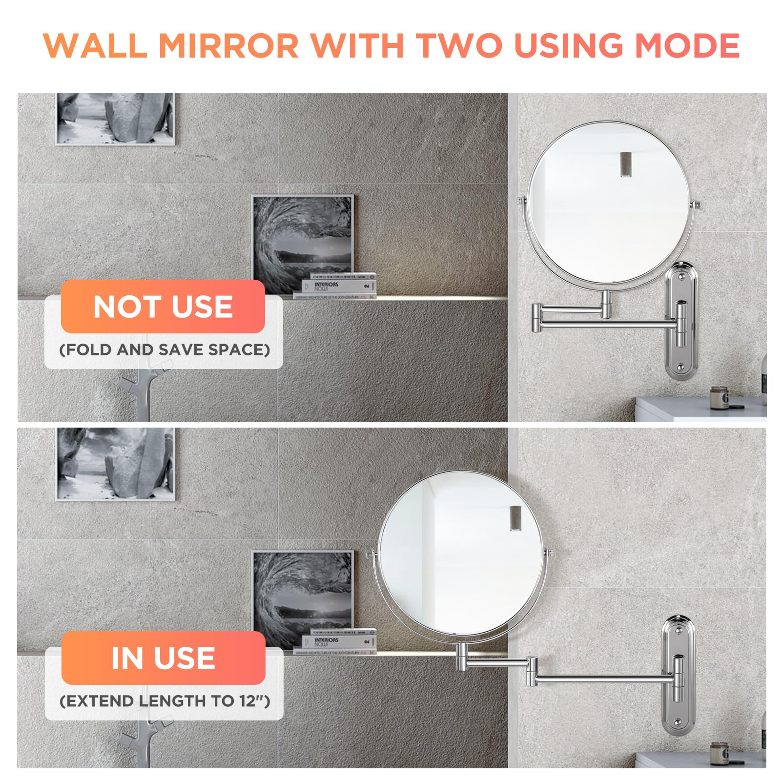 Vorremirr Wall Mounted Makeup Mirror - 8.5In Double Sided Makeup Mirror With Extended Arm,1X/15X Magnifying Mirror For Makeup Or