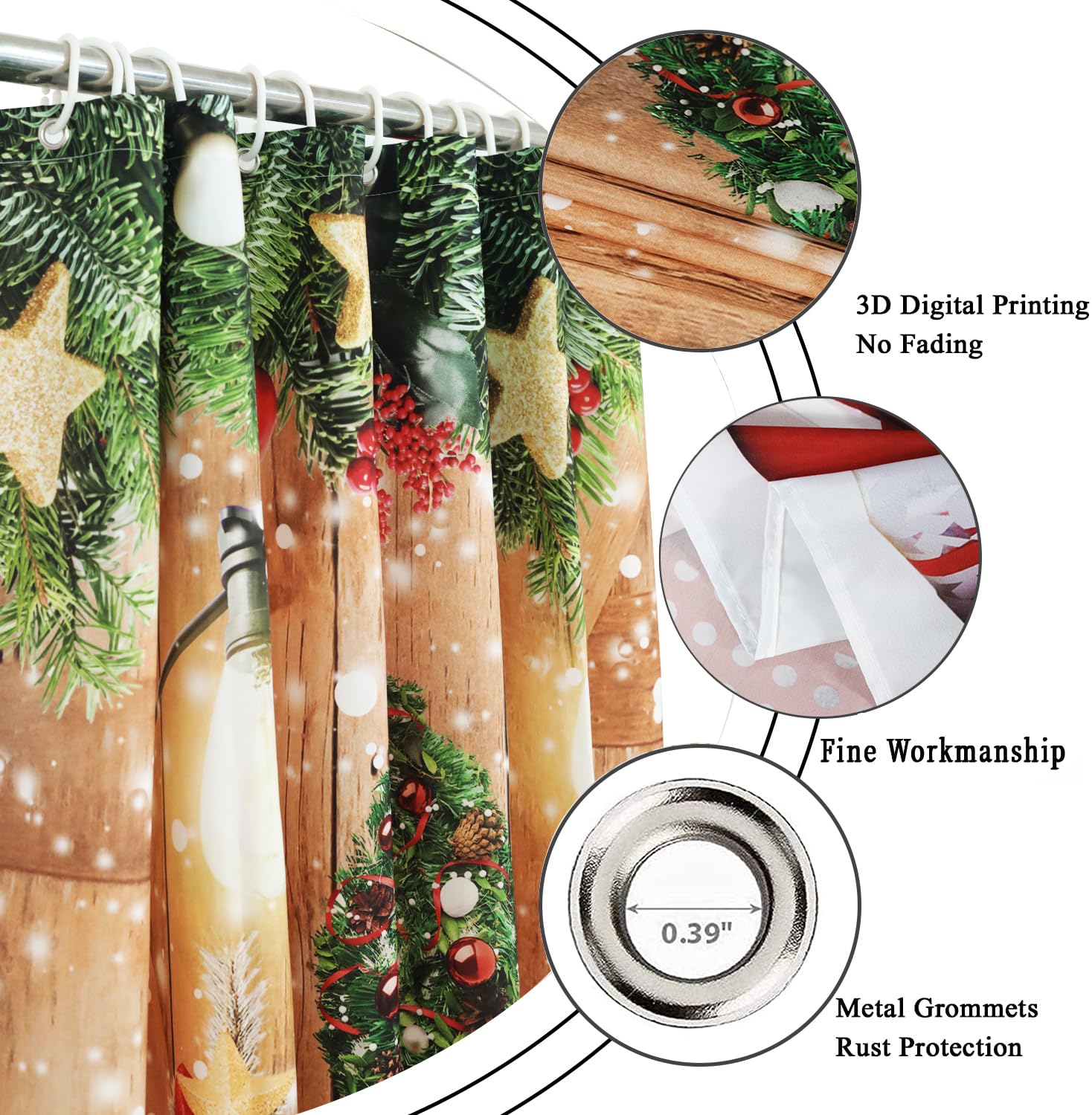 Caheansi Christmas Shower Curtain, Farmhouse Rustic Barn Door Wooden Gingerbread House Xmas Tree Winter New Year Holiday Bathroo