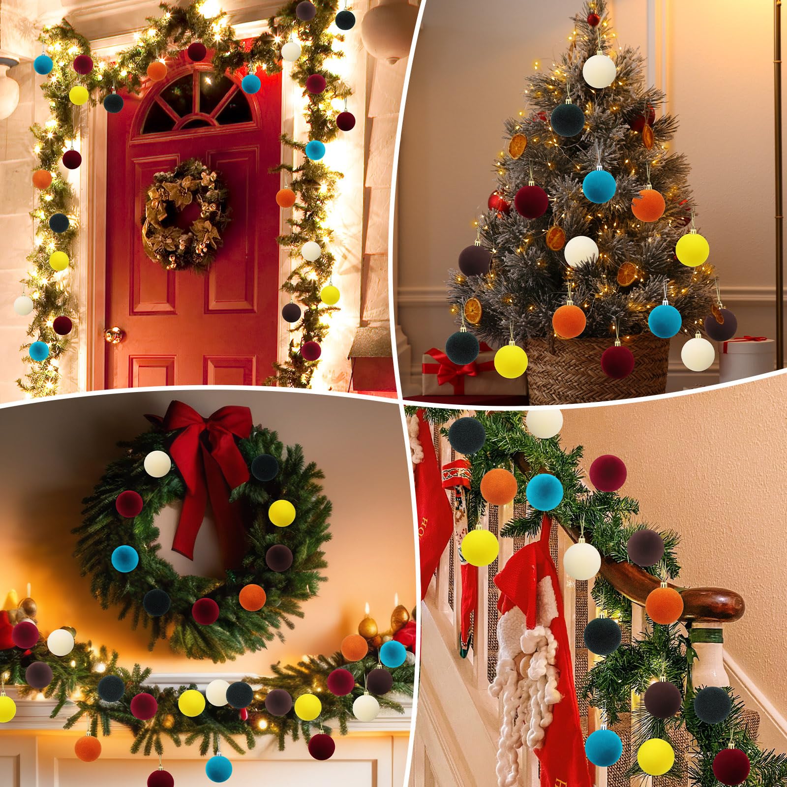 Rokkibom Velvet Cream Ball Ornaments 6 PCS 2.37-Inch Xmas Tree Decor for Christmas, Baby Shower, Party