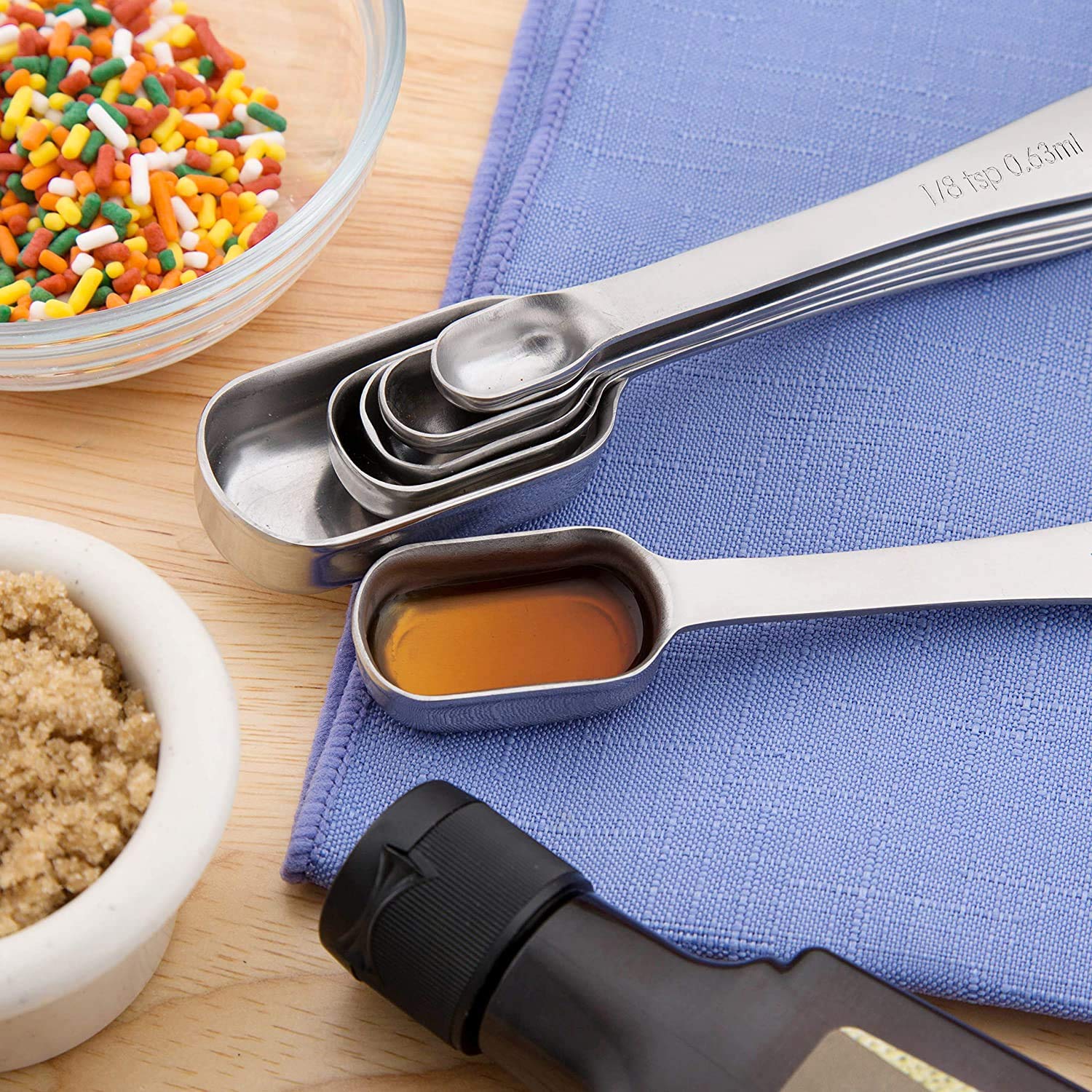 Mekbok Heavy Duty Stainless Steel Metal Measuring Spoons For Dry Or Liquid, Fits In Spice Jar, Set Of 6