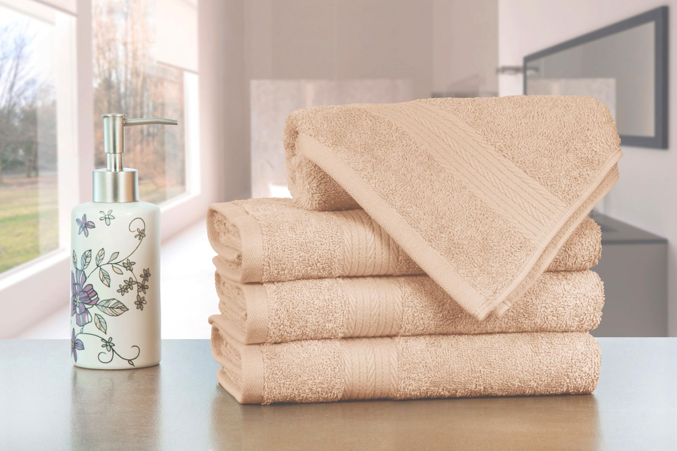Ample Decor Hand Towel 18 X 28 Inch Pack Of 4, 600 Gsm, 100% Cotton, Oeko Tex Certified, Beige