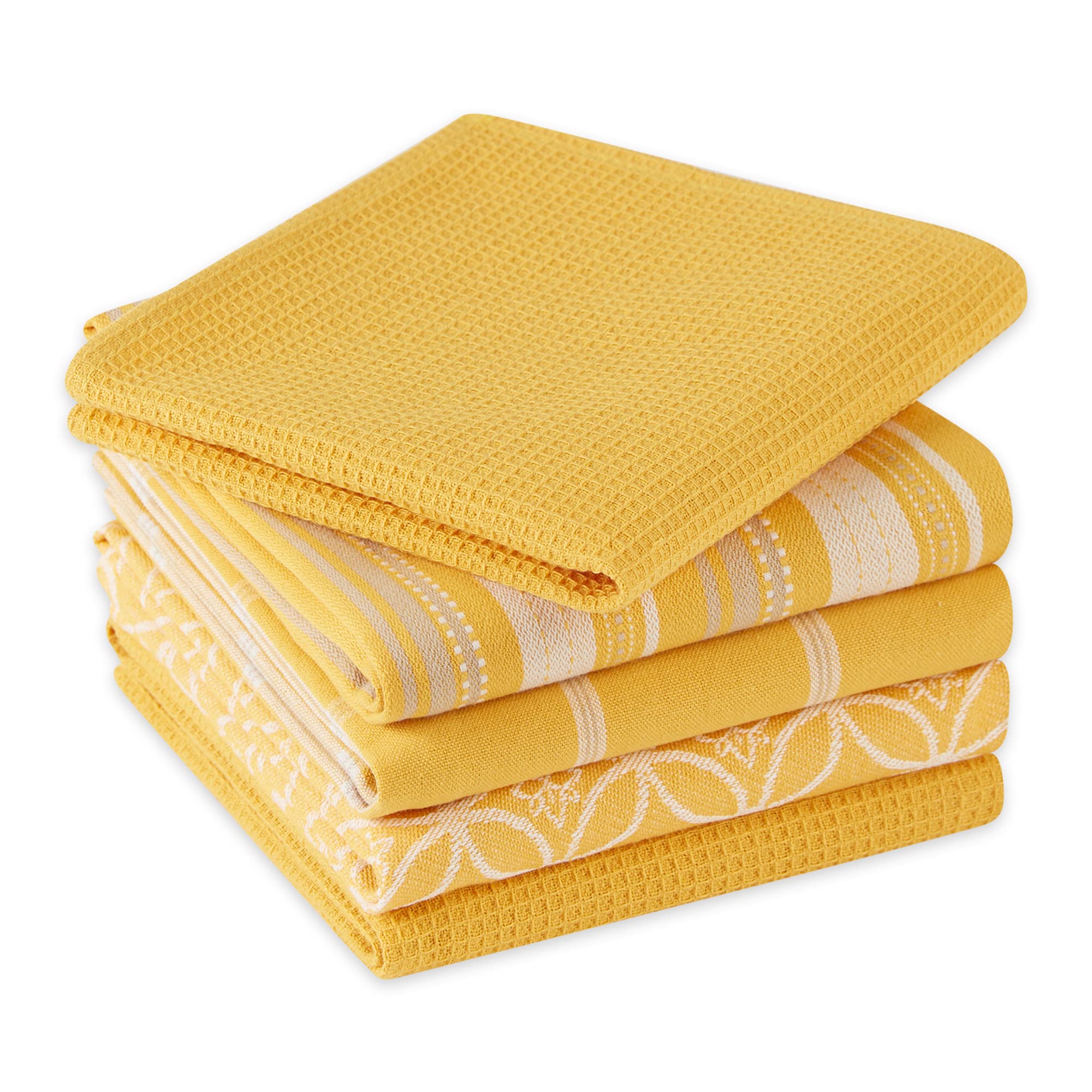 Dii Assorted Woven Kitchen Set, Dishtowel, 18X28, Dishcloth, 13X13, Mustard, 5 Piece