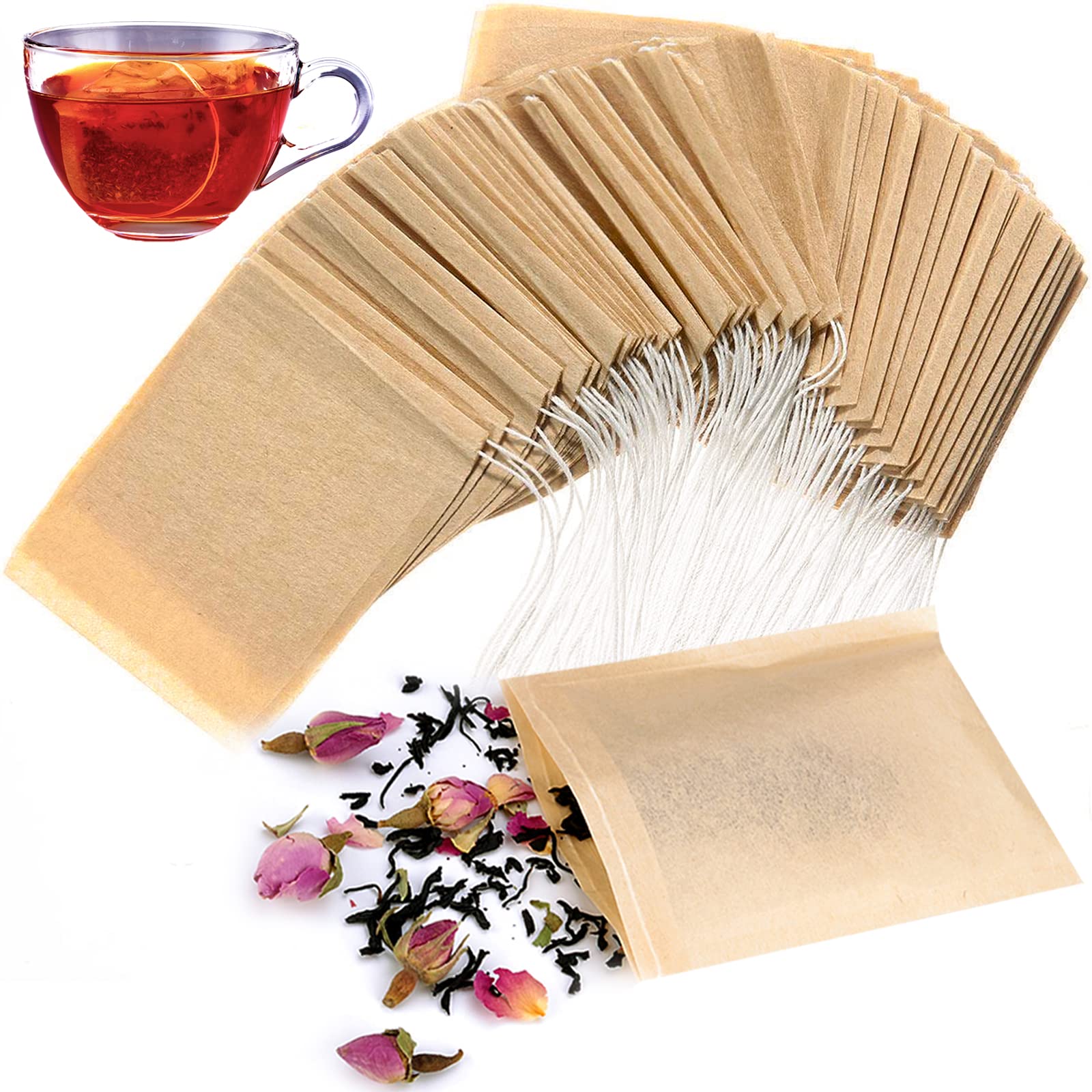 Angooni 300Pcs Disposable Tea Filter Bags With Drawstring | 100% Natural & Safe Loose Leaf Tea Empty Tea Bags, 1-Cup Capacity