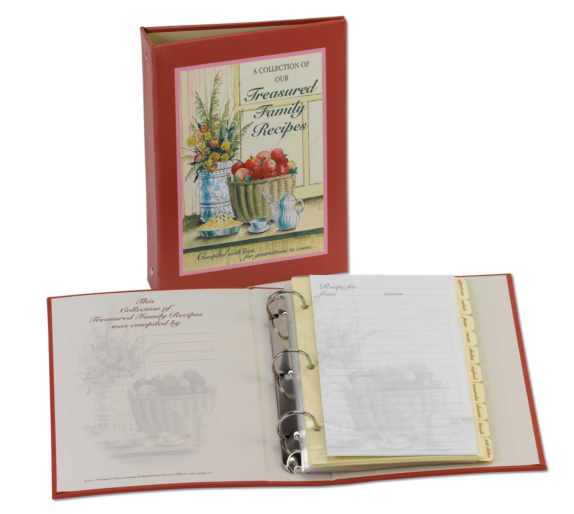 Meadowsweet Kitchens Treasured Family Journal Recipe Binder - Cookbook Organizer, Blank Notebook W/ 50 Lined Recipe Pages, 40 Cl