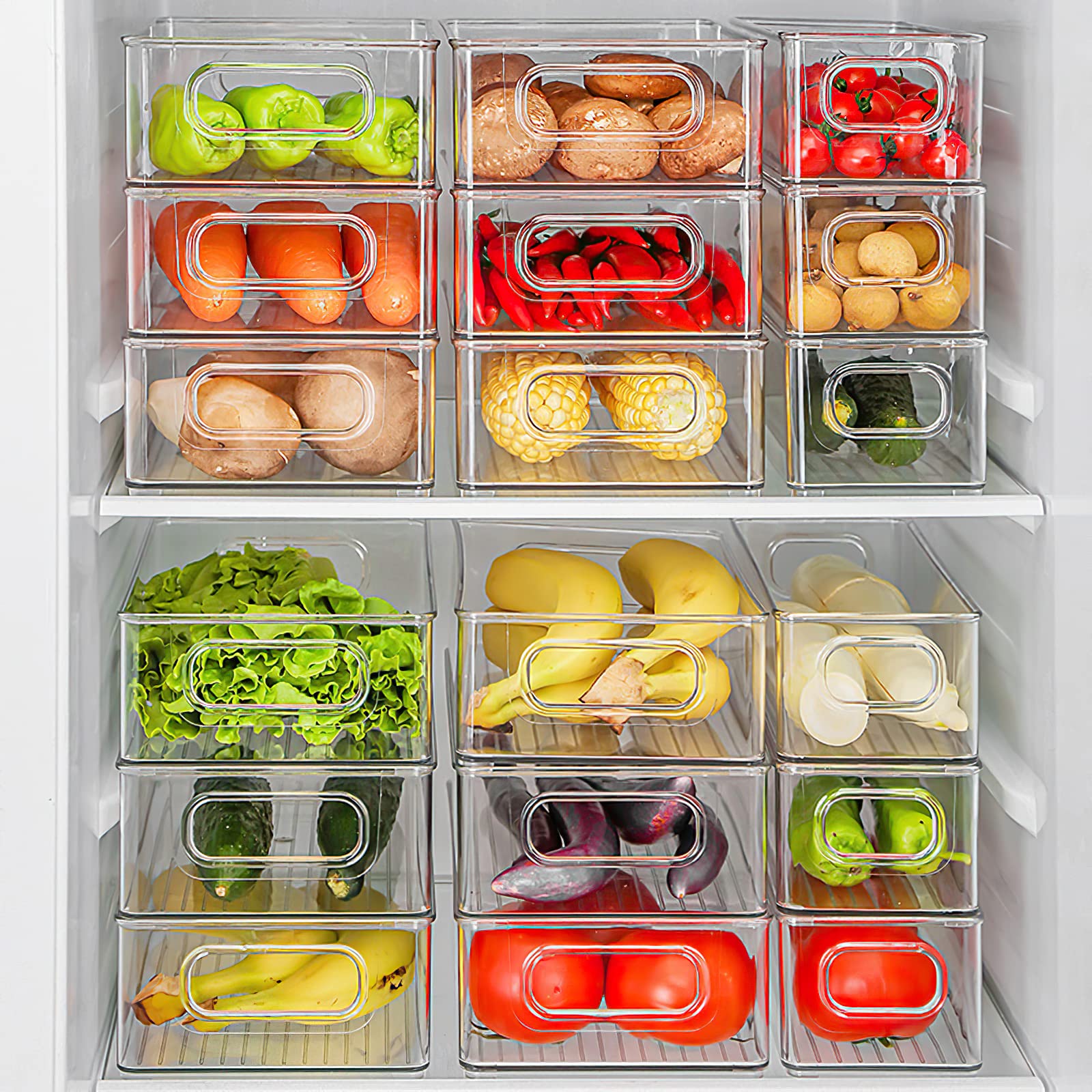 Kingrol 8 Pack Plastic Storage Bins For Freezer, Pantry, Countertop, Cabinet Organization, Stackable Food Storage Organizer With